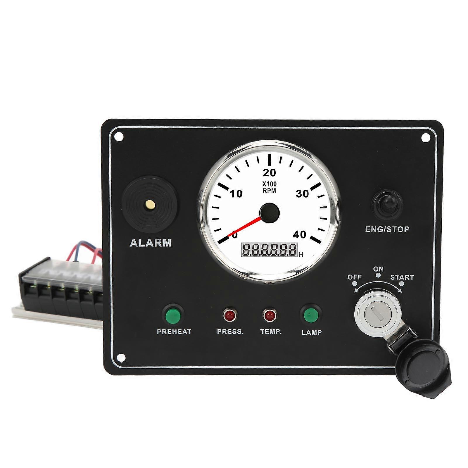 Boat Instrument Panel with Tahcometer Multifunction 4000RPM Engines Stop Start ON OFF Water Temp Alarm IP67 Waterproof 24V 