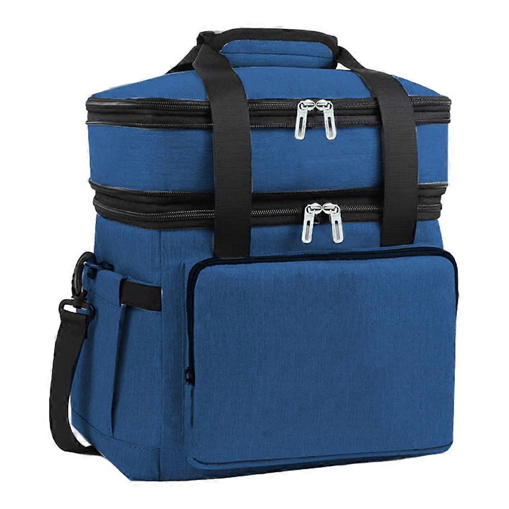 Insulated Lunch Bag - Dual-Layer, Large Capacity, Waterproof, Portable Storage for Work, School, Outdoors - Retro Blue