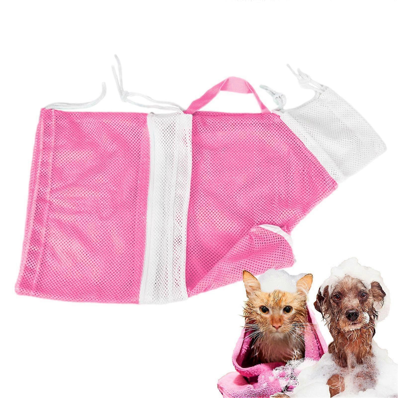 Pet Care Bath Bag with Loose, Adjustable Design for Easy Bathing (Pink)