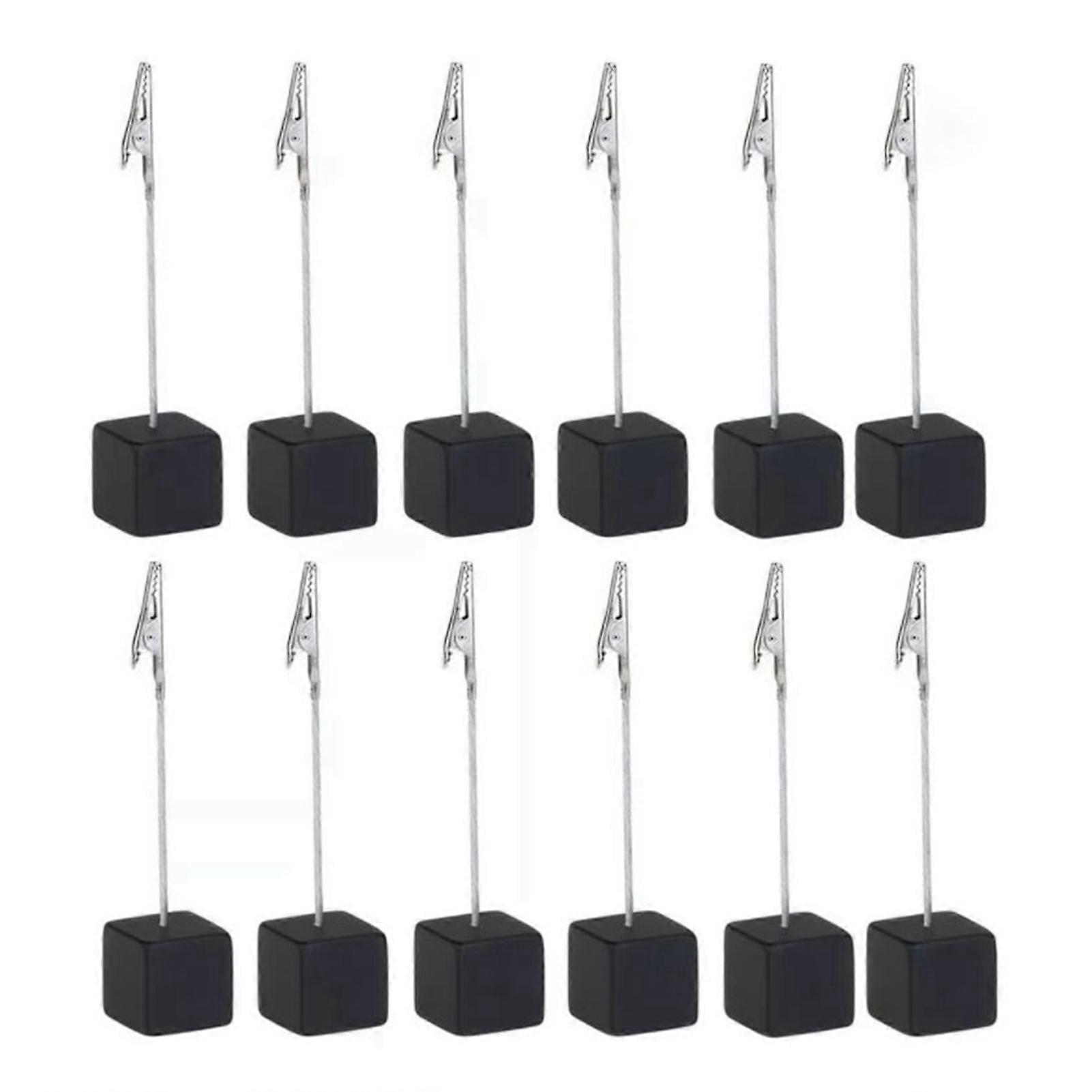 12PCS Card Cube Pine Decorative Table Number Stand Memo Clip Holder for Bedside Decoration Black