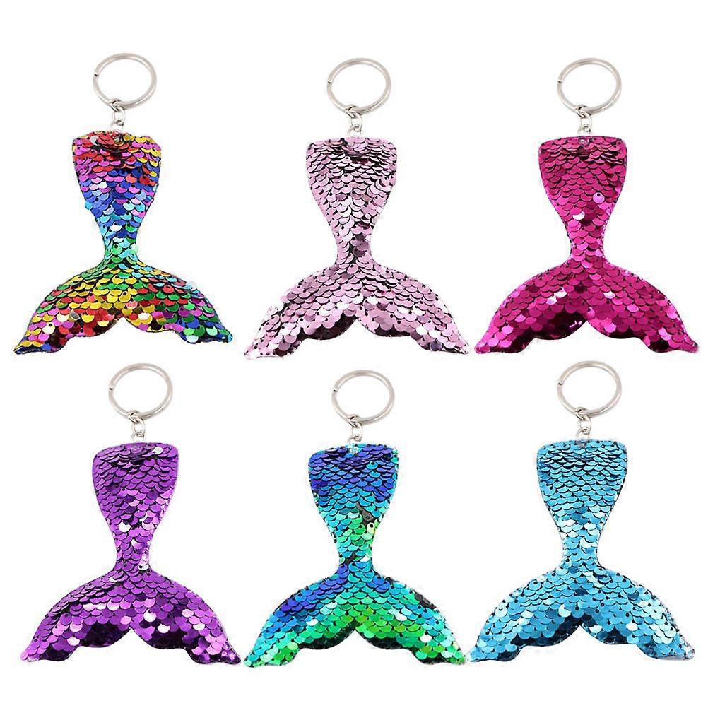Sequins Keyring Fish Tail Key Chain Daily Use Green Color 3.9×3.1×0.4in Size 6Pcs