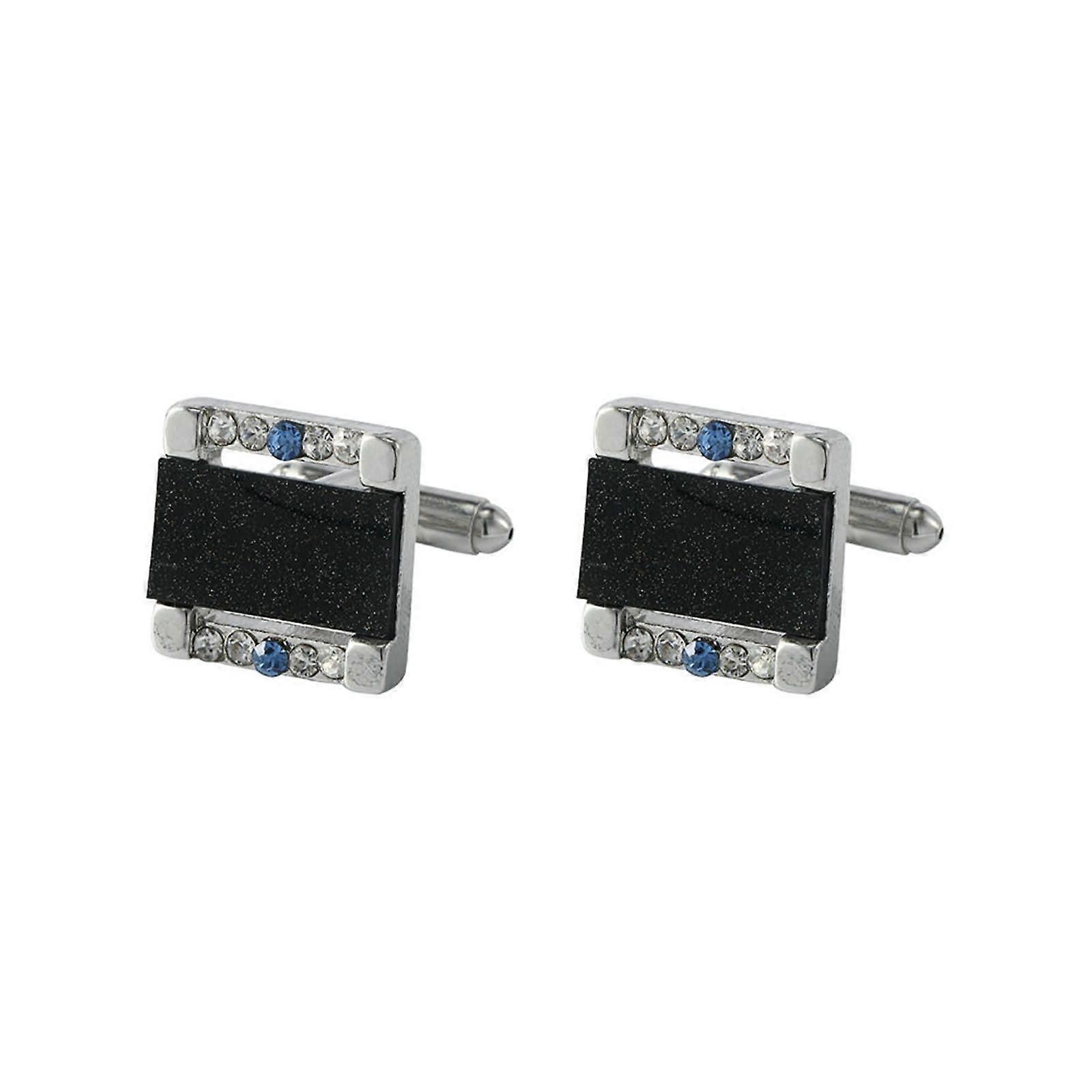 Men's Business Cufflinks, Alloy Geometric Cufflinks with Zirconia, Silver Black Style (3 Pairs)