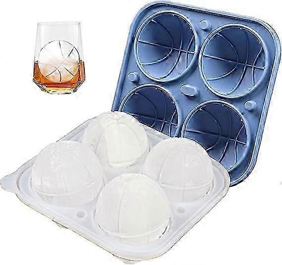 Basketball Ice Cube Mold, Basketball Shape Ice Cube Tray, Silicone Sphere Ice Mold Make 4 Large Ice Balls for Chilling Whiskey Cocktails Drinks