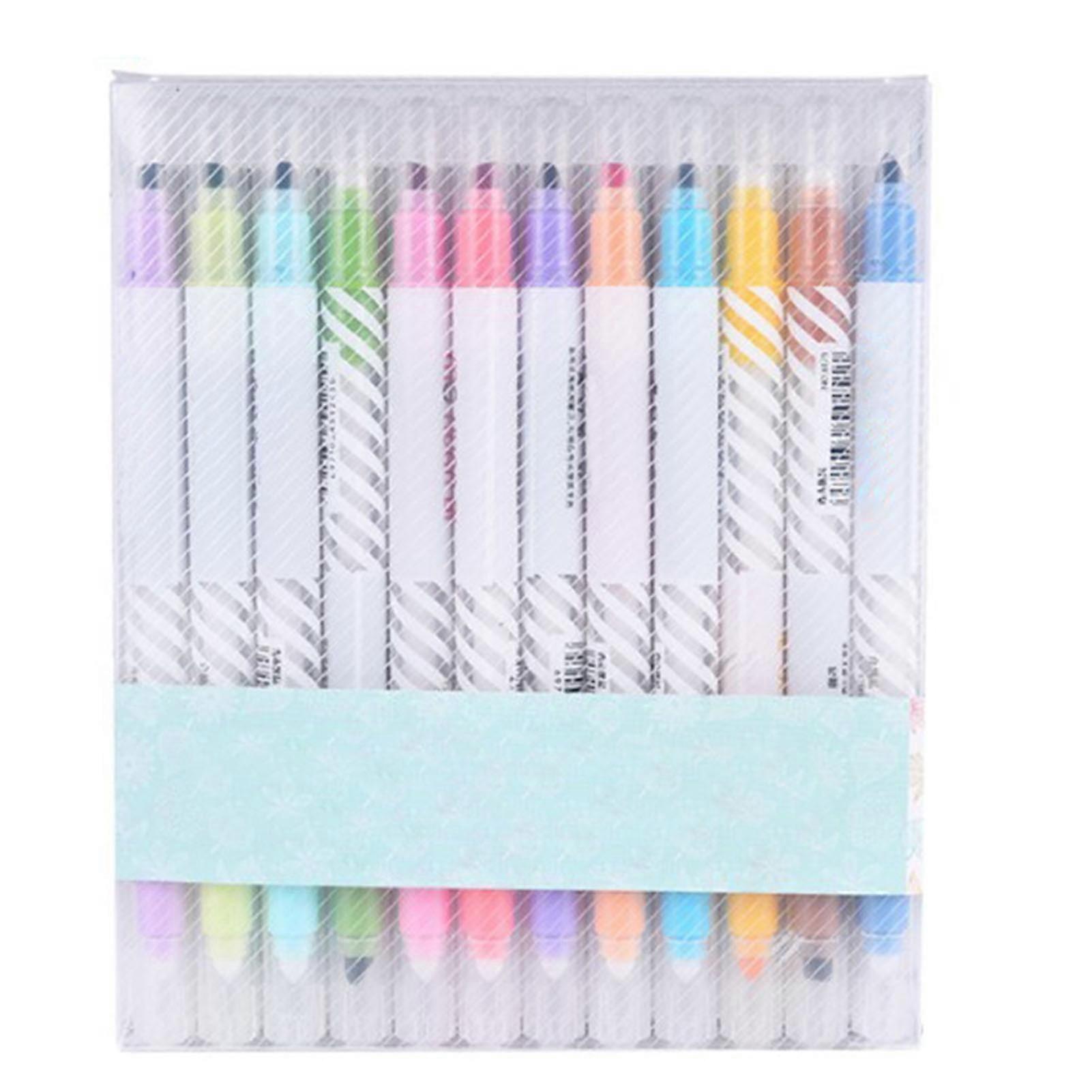 12Pcs Graffiti Markers Double Headed Assorted Colors Gradient Design Note Taking Pen for Card Comic Scrapbook
