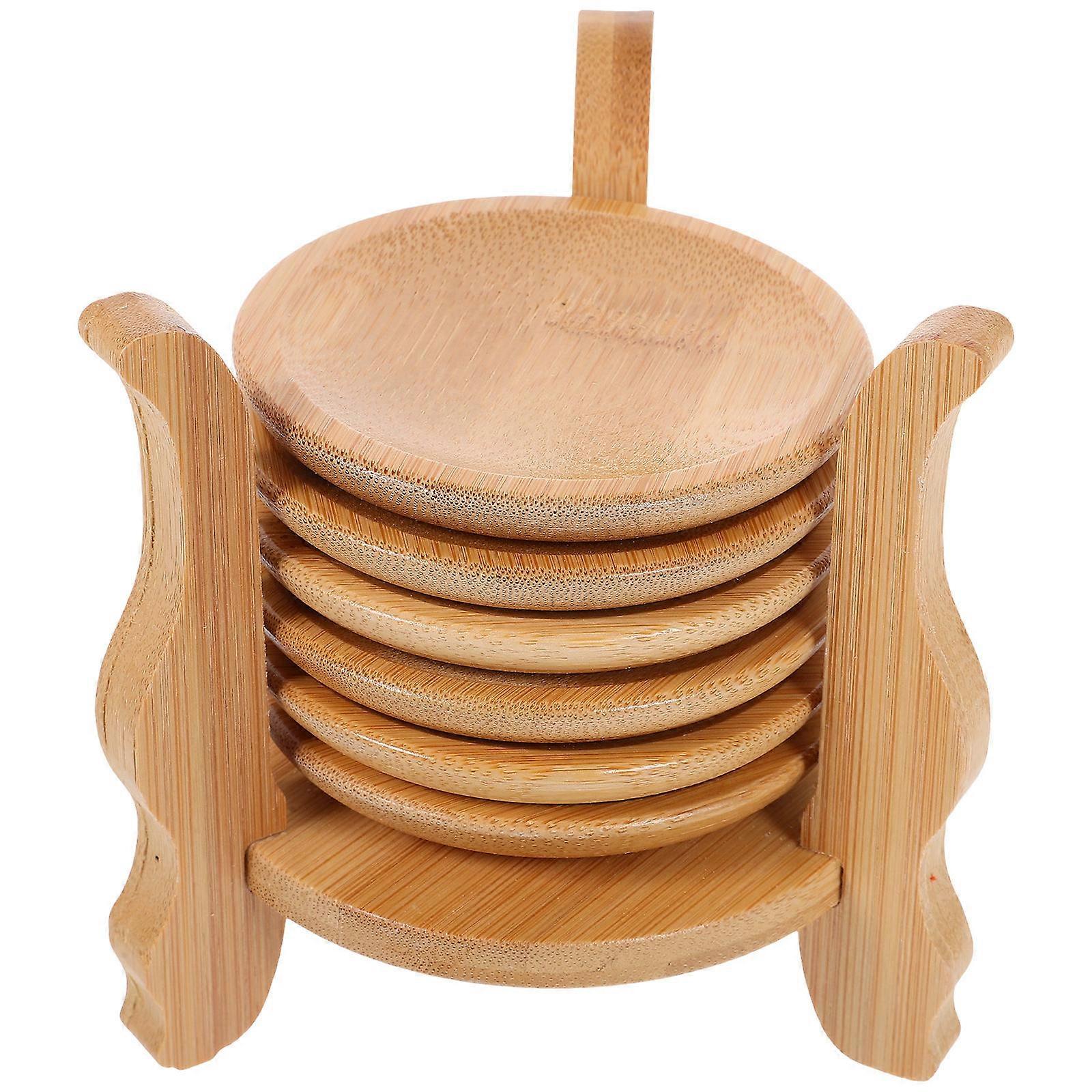 1 Set Round Coasters Bamboo Coaster Coffee Coaster Tea Coaster Table Coaster with Coaster Holder