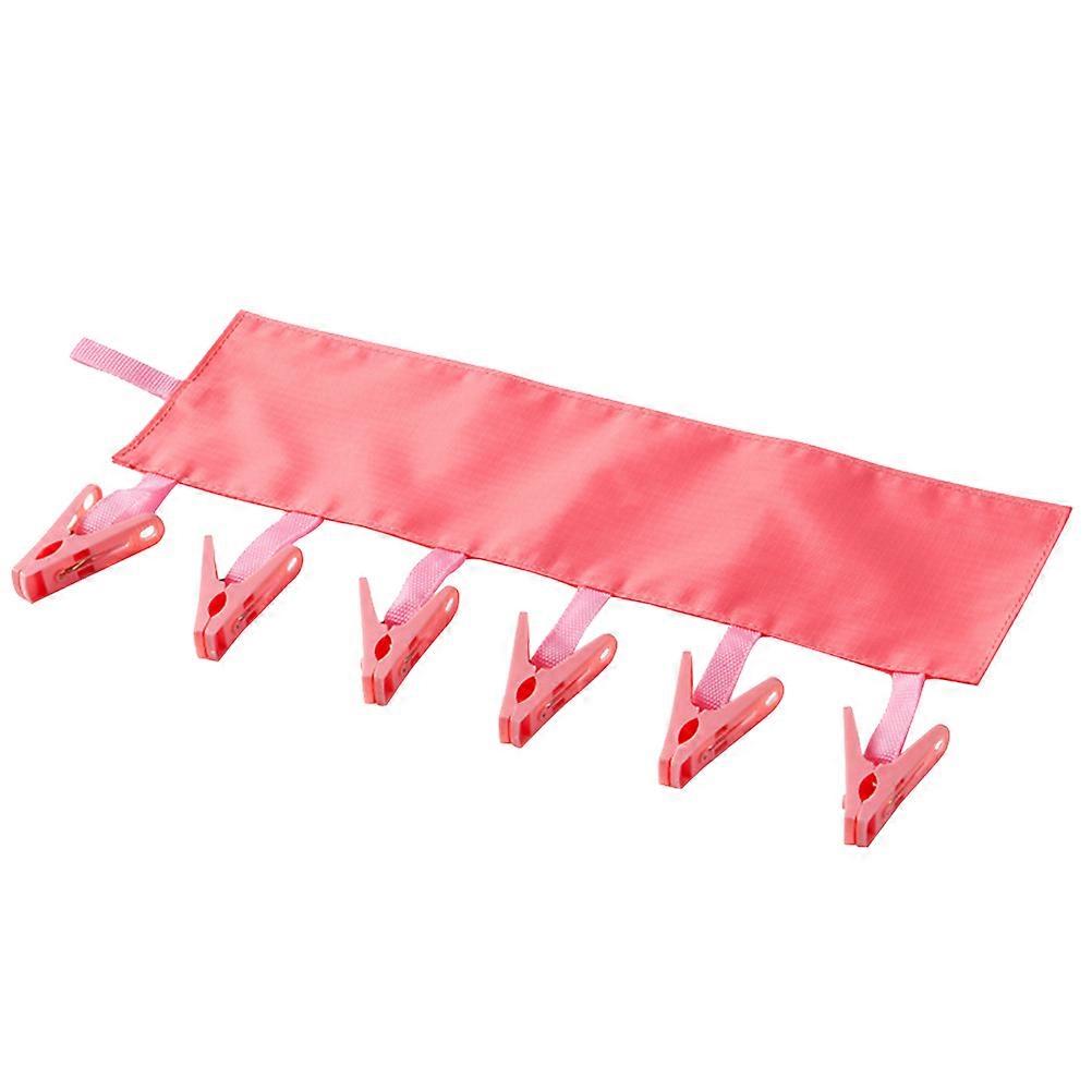 Portable Folding Laundry Drying Rack with 6 Clips for Travel and Bathroom Use in Red Color Fabric