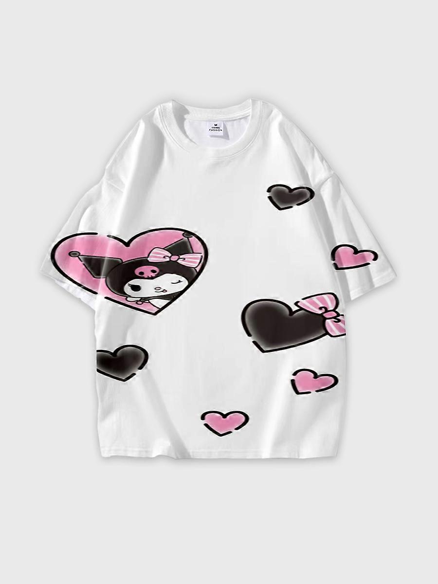 T-shirt girocollo Cartoon Pattern manica corta sciolta B101