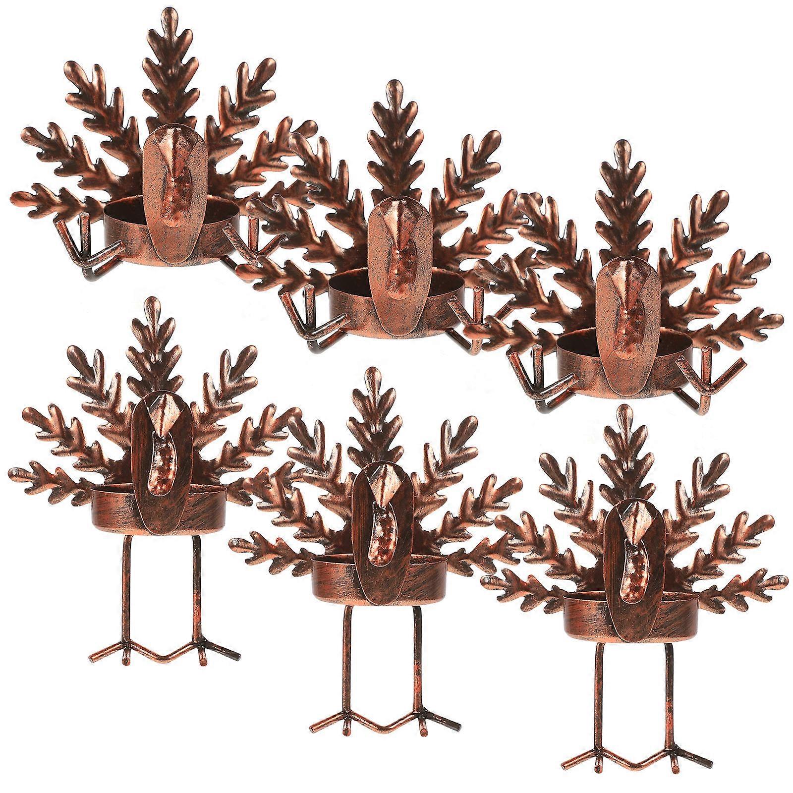 Decorative Thanksgiving Candleholder Brown Iron Material Creative Candlestick 6Pcs