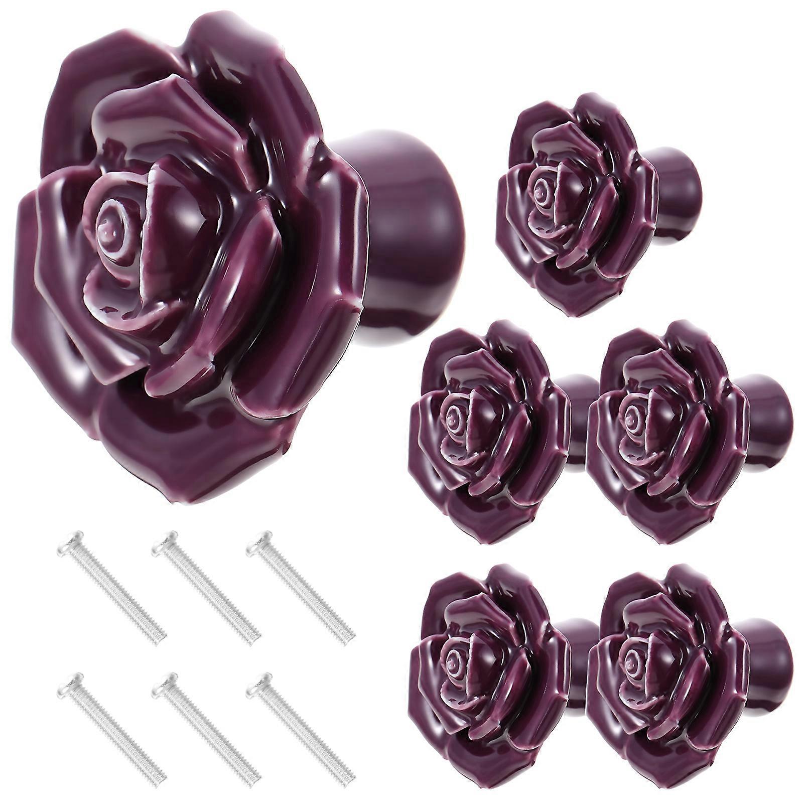 Elegant Floral Drawer Pulls Durable Style For Furniture Upgrade 6 Sets 4.50X4.50X3.50CM