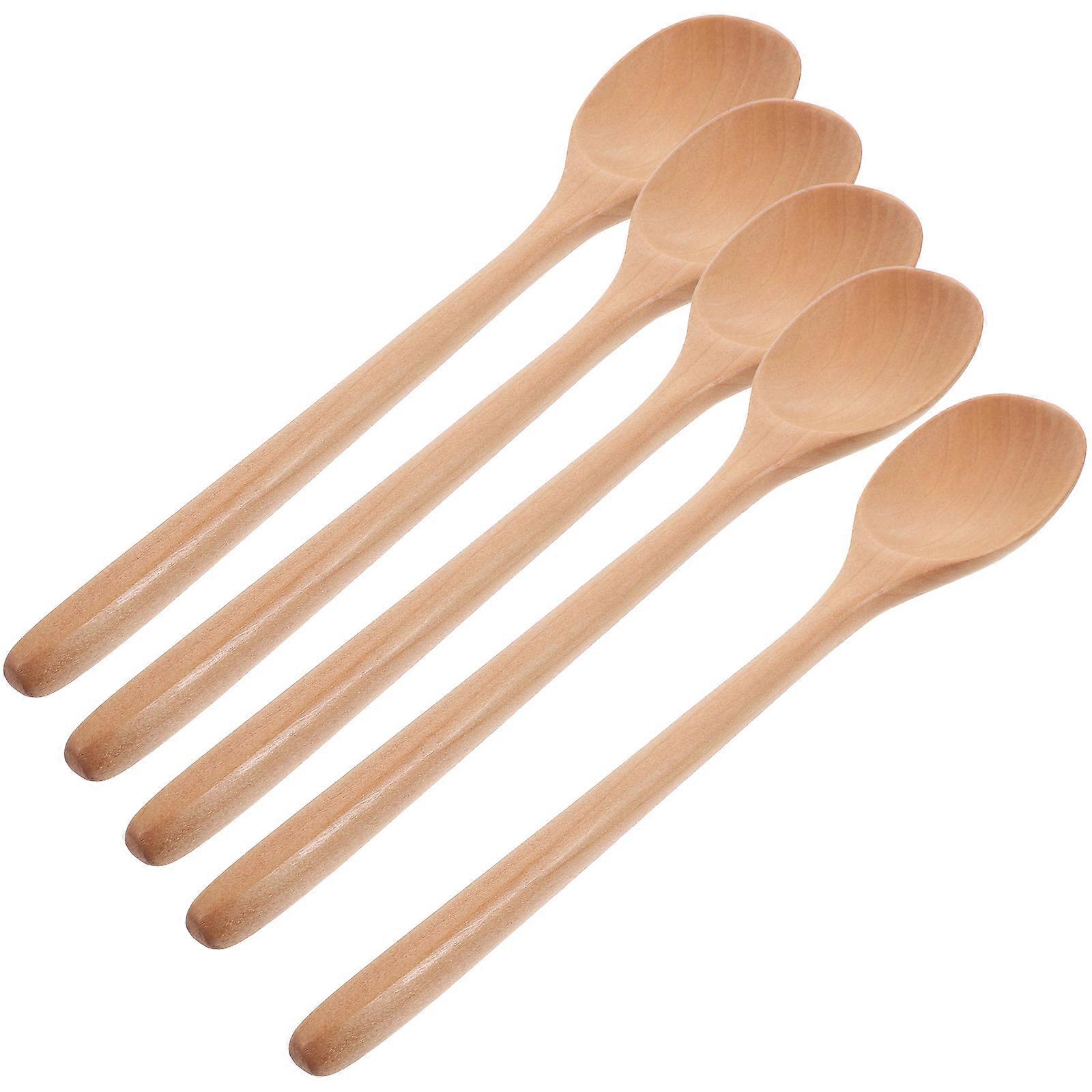 Wooden Eating Spoons Set of 5 Beige Color for Home Use Dishwasher Safe Easy to Clean and Store