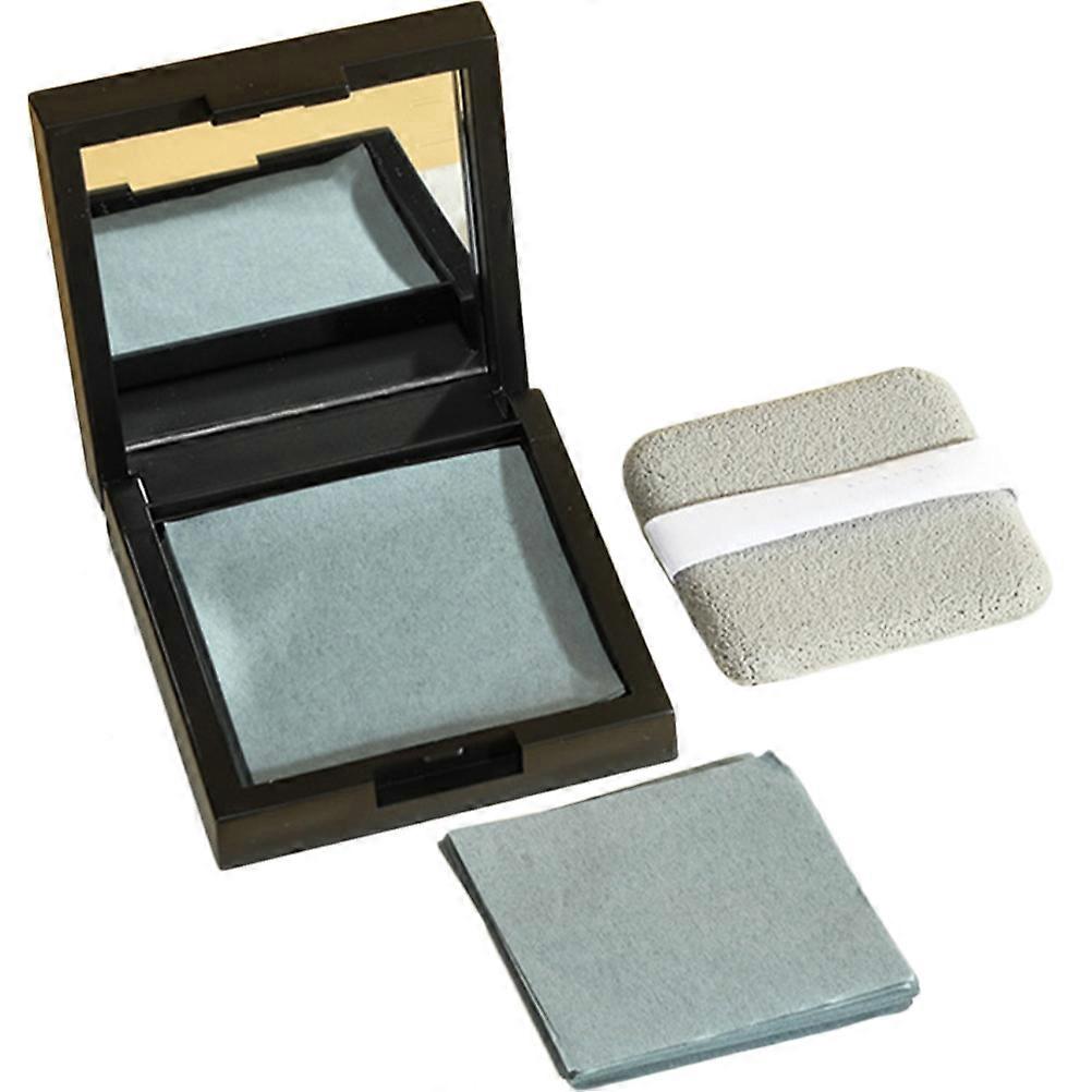 1 Set Women Mirror Control Blotting Facial Paper With Powder Puff Pore Oil Blotting Face Paper