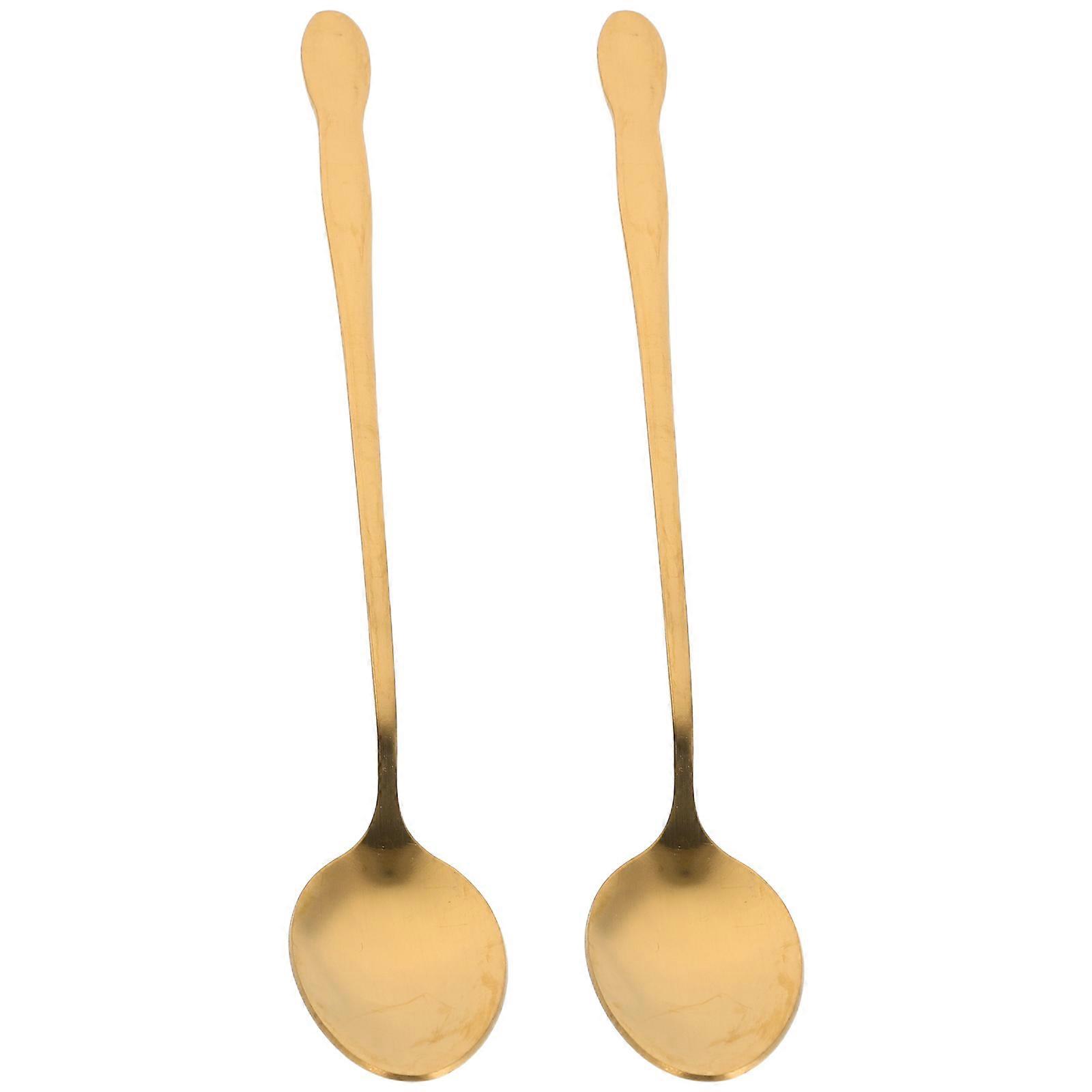 Serving Ladle Spoon Hot Pot Metal Spoon Restaurant Use Golden Color Easy Cleaning Thorough Mixing 2Pcs