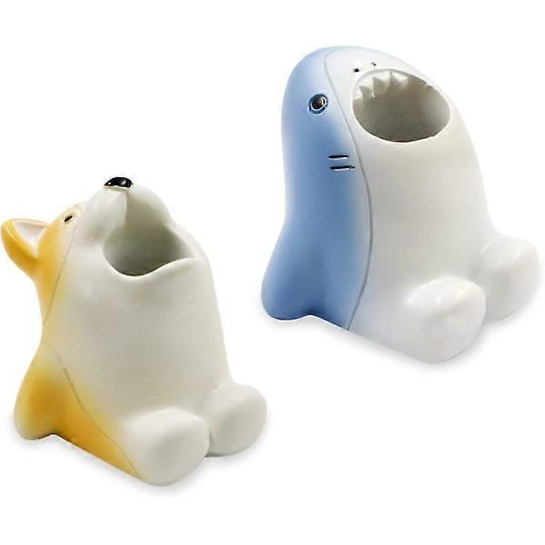 2 قطعة حامل فرشاة أسنان صغيرة ، حامل فرشاة أسنان حيواني كرتوني مضحك ، حامل قلم واحد للمكتب فريد من نوعه