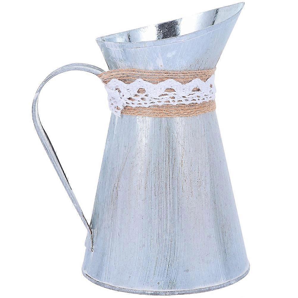 Light Grey Vintage Metal Flower Pot for Home Iron Art Decoration with Elegance 6.5 Inches