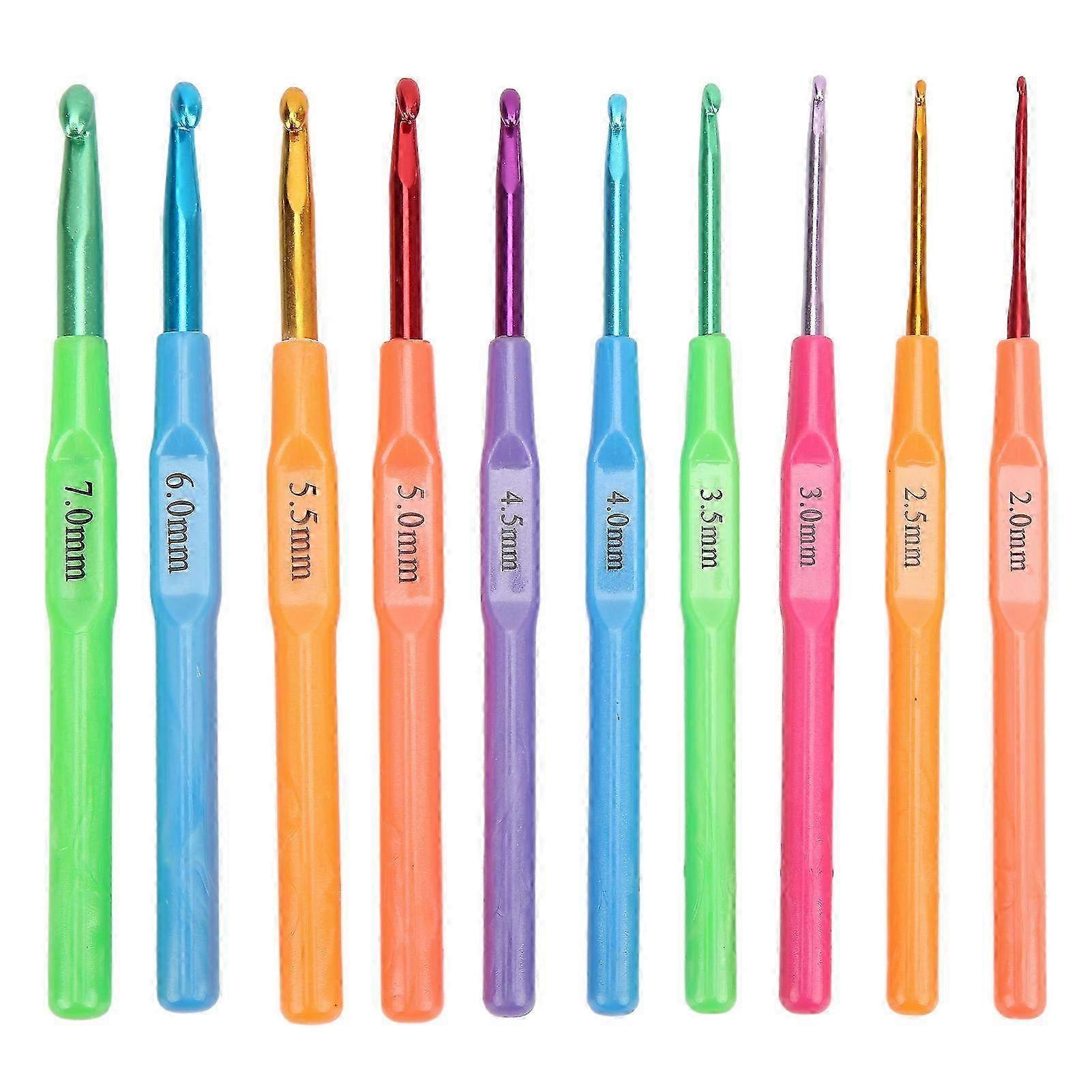 10-Piece Crochet Hooks Set with Comfortable Handles & Glossy Aluminum Needles - Ideal for Knitting Blankets and Crafts