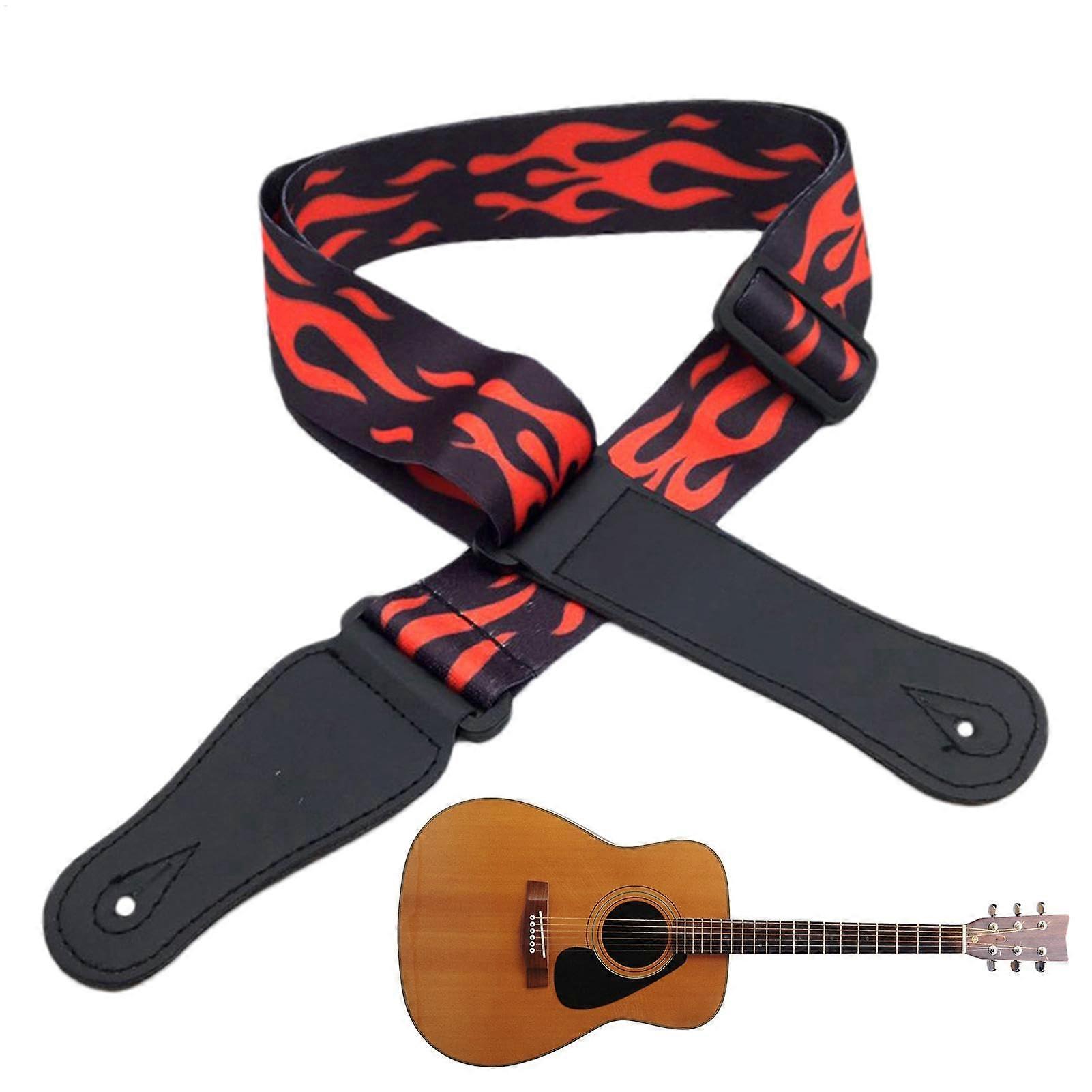 Guitar Belt Electric Guitar Strap Adjustable Length Widened Flame Pattern Comfortable Accessory for Performance