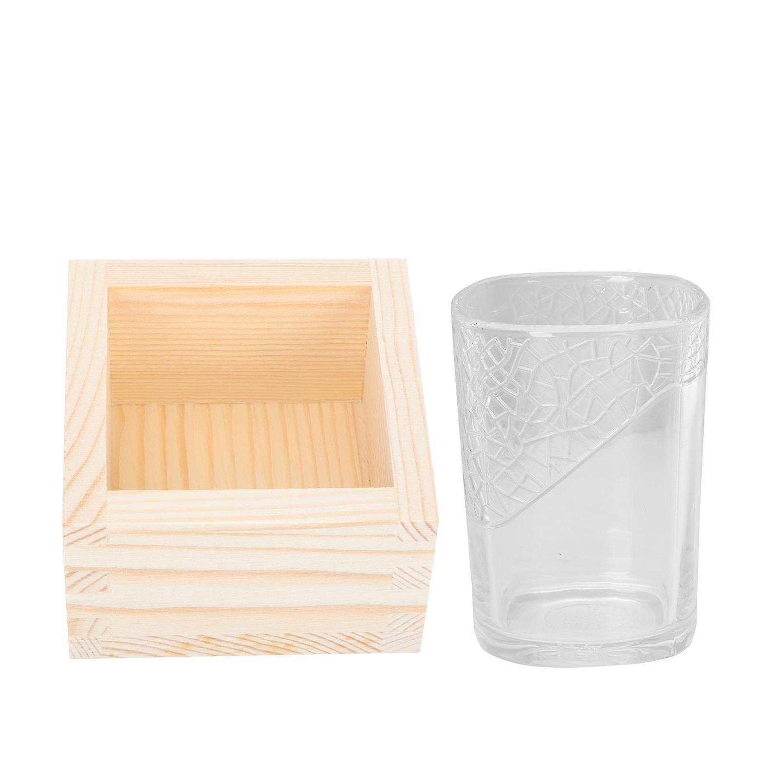 Wood Sake Cup Square Beverage Holder For Celebrations Crafted From Wood And Glass 1 Set