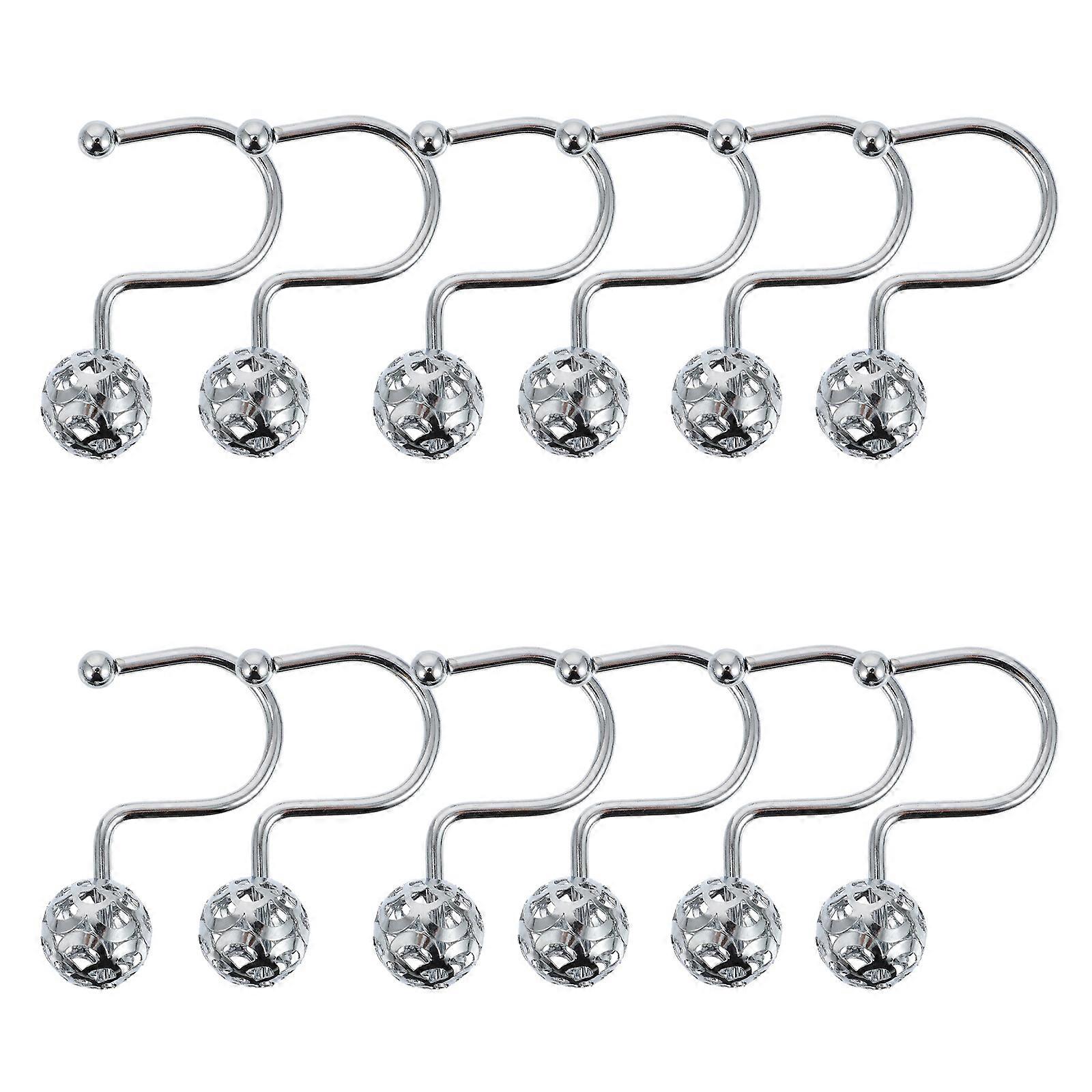 Shower Curtain Hooks With Round Ball Design 12 Pcs For Bathroom Use Rustproof Metallic