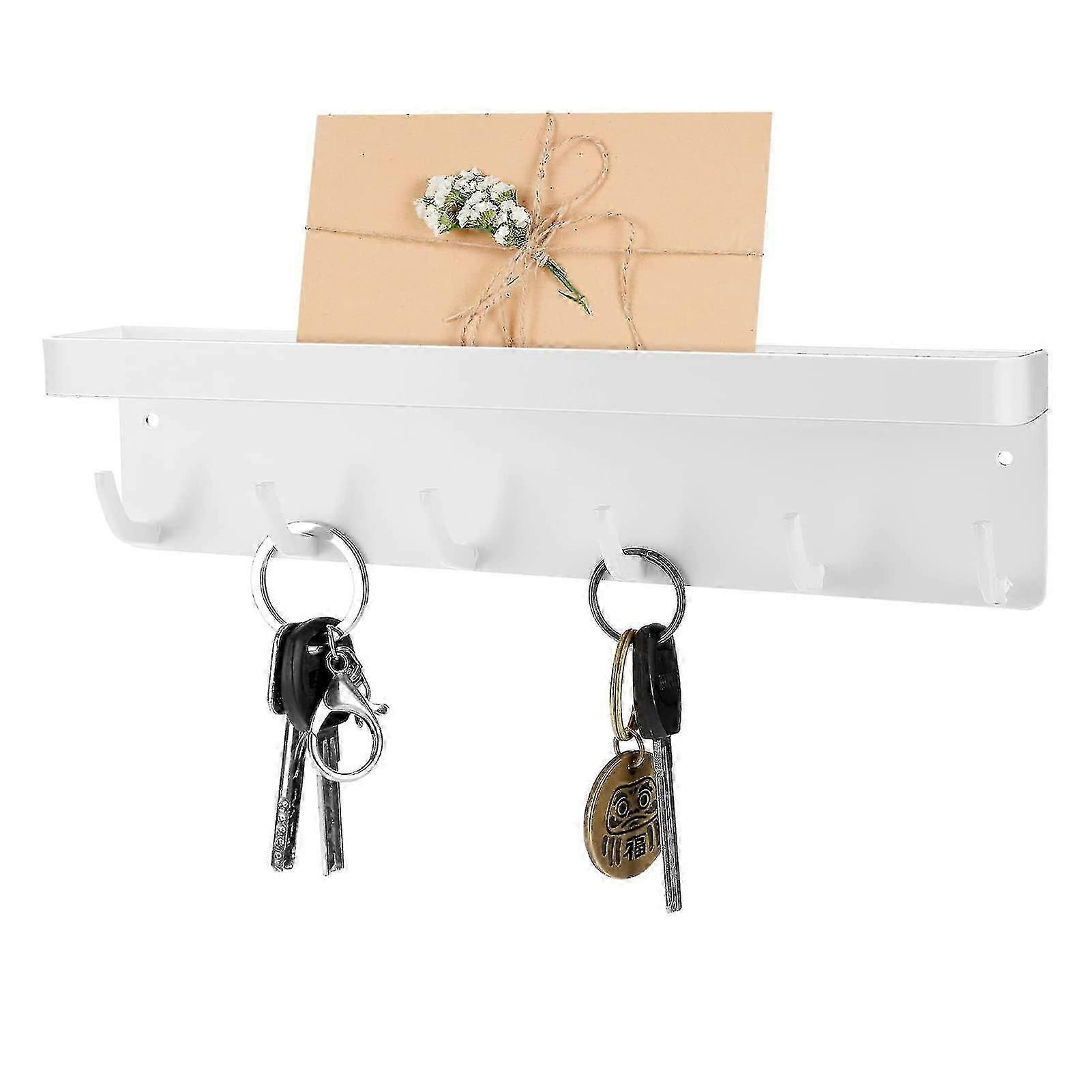 6 Hooks Wall Mount Key Rack, Adhesive Mail Organizer With Key Hooks, Decorative Wall Shelf Hr