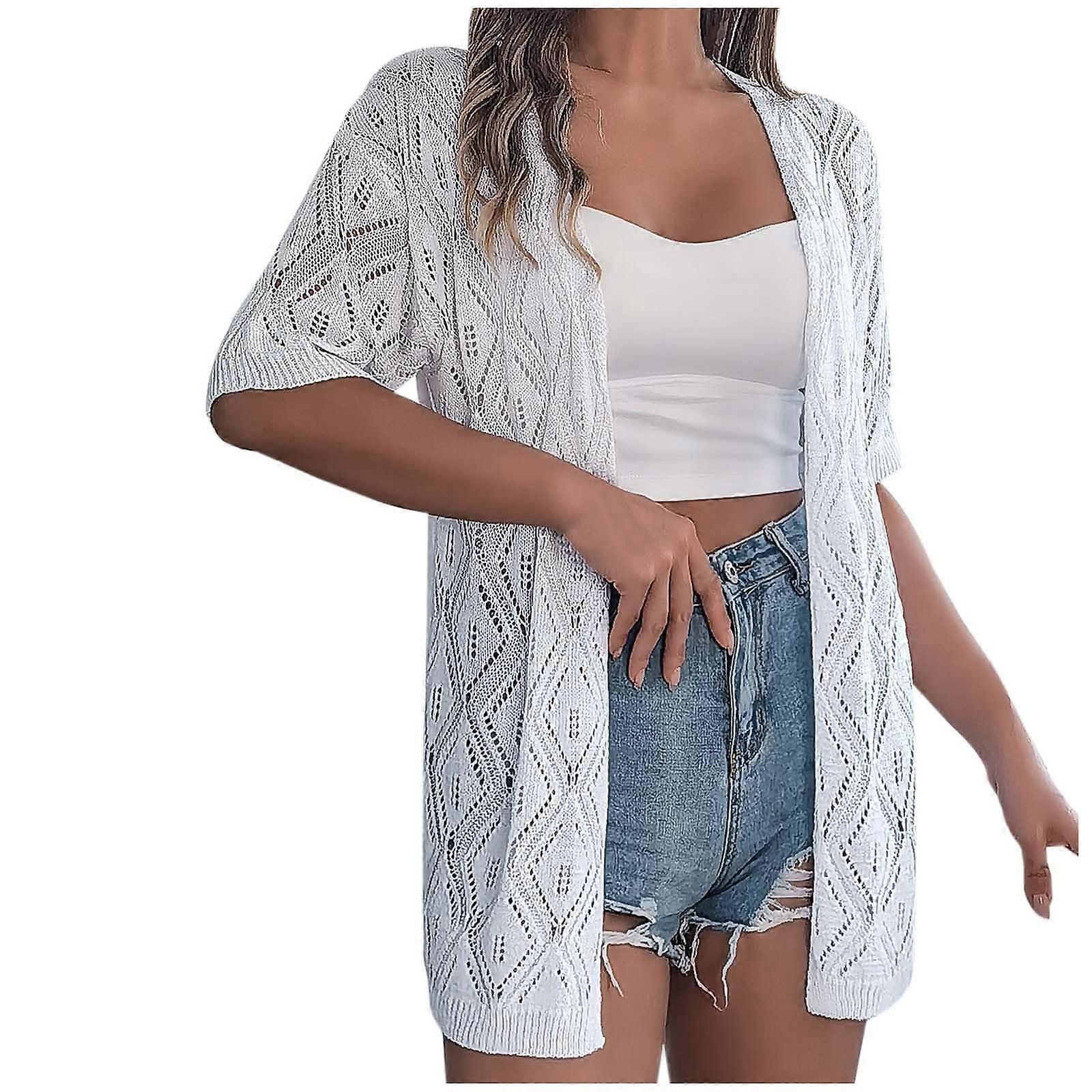 Light Knit Cardigan Women Long Elegant Thin Autumn Summer Open Front Coat