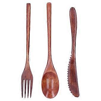 3Pcs/Set Knife Fork and Spoon Wooden Portable Cutlery Dessert Tableware for Home Hotel