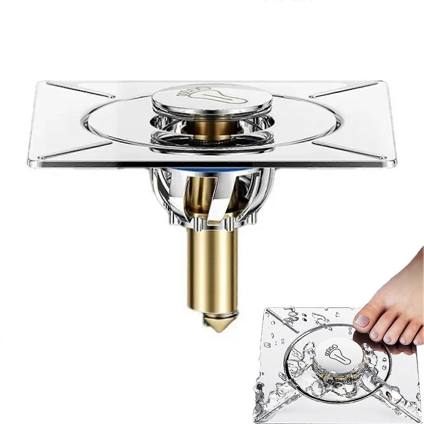 Square floor drain tile insert popup drain with anticlogging hair catcher, odorresistant, 9.8 cm stainless steel/ABS panel.