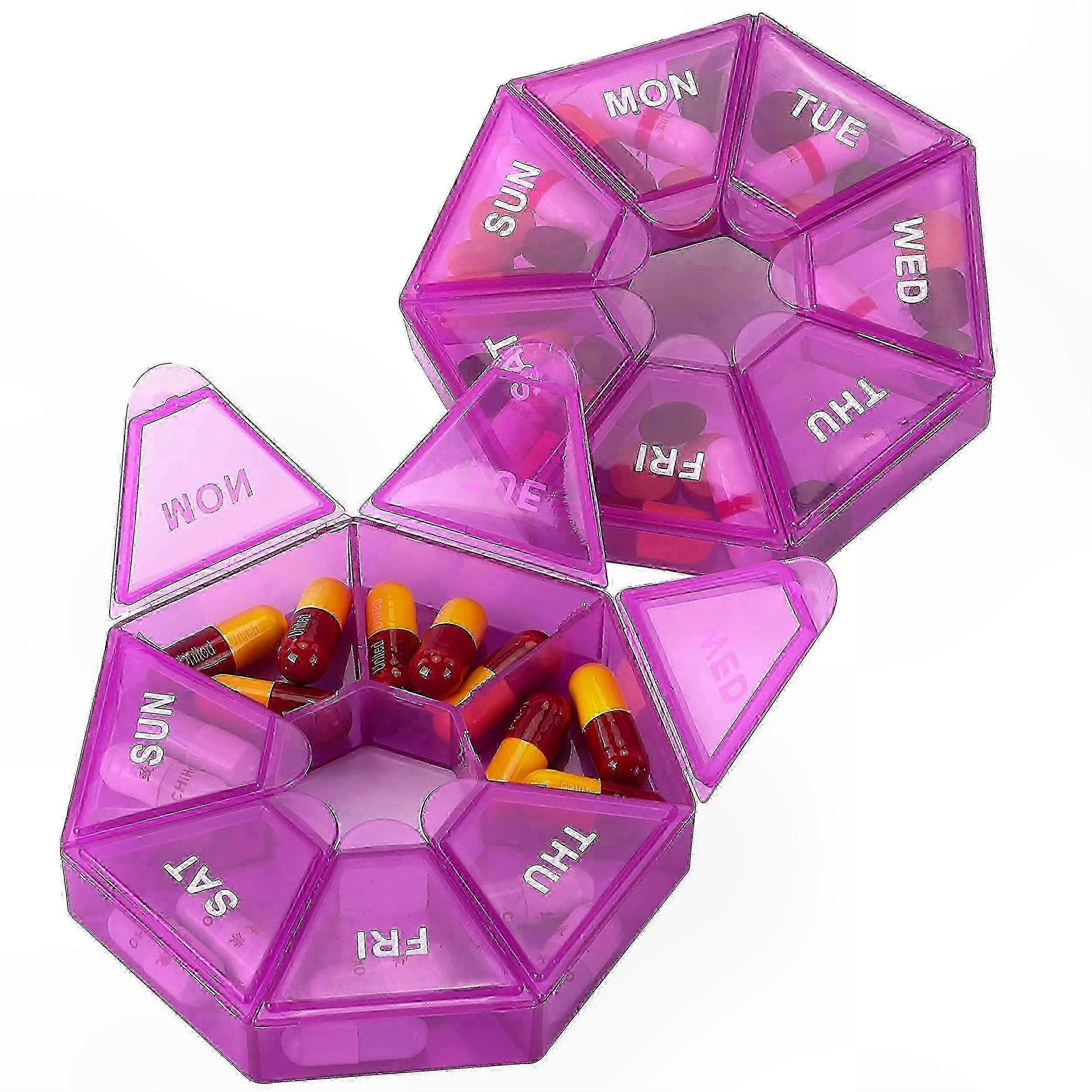 7-Day Portable Pill Organizer, 2-Pack Medicine Storage Box with Separate Compartments for Weekly Tablets