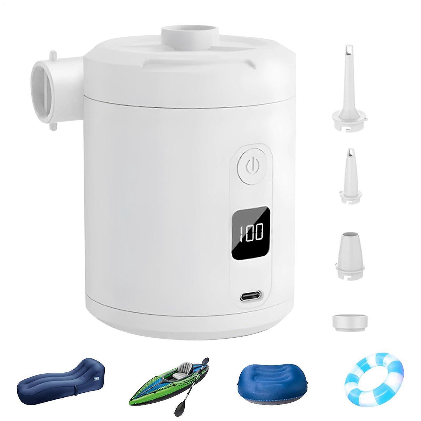 Portable Air Pump For Inflatables - Electric 5200mAh Battery 4000Pa Quick Inflator Deflator For Camping Pool Beach Travel White