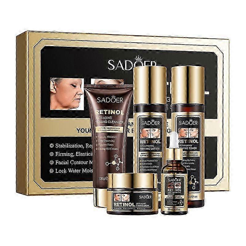 Retinol Skin Care Set Include: Cleanser+Toner+Essence+Lotion+Cream, Oil Control, Hydrating, Refining, Radiant Skin, Valentine's Day Gift Set
