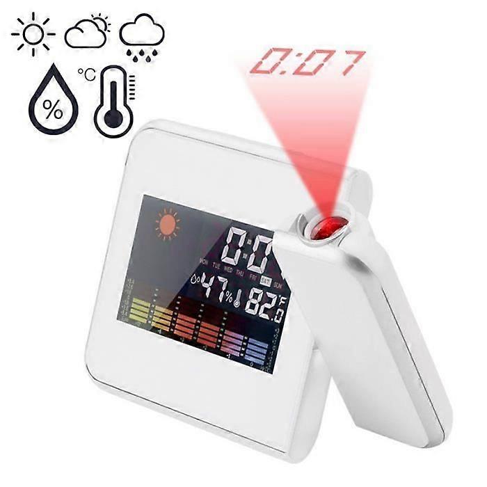 Projection Alarm Clock Weather Display White with LED Backlight