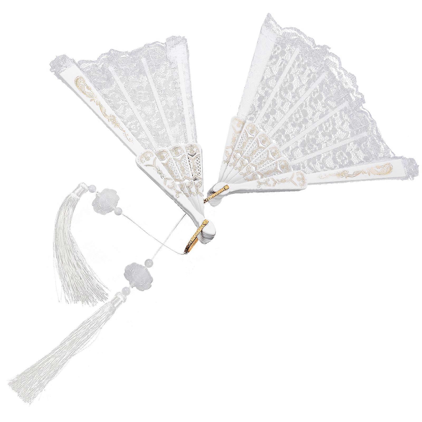 Hand Folding Fan Vintage Fans Handheld for Women White Material Used for Cooling 2Pack
