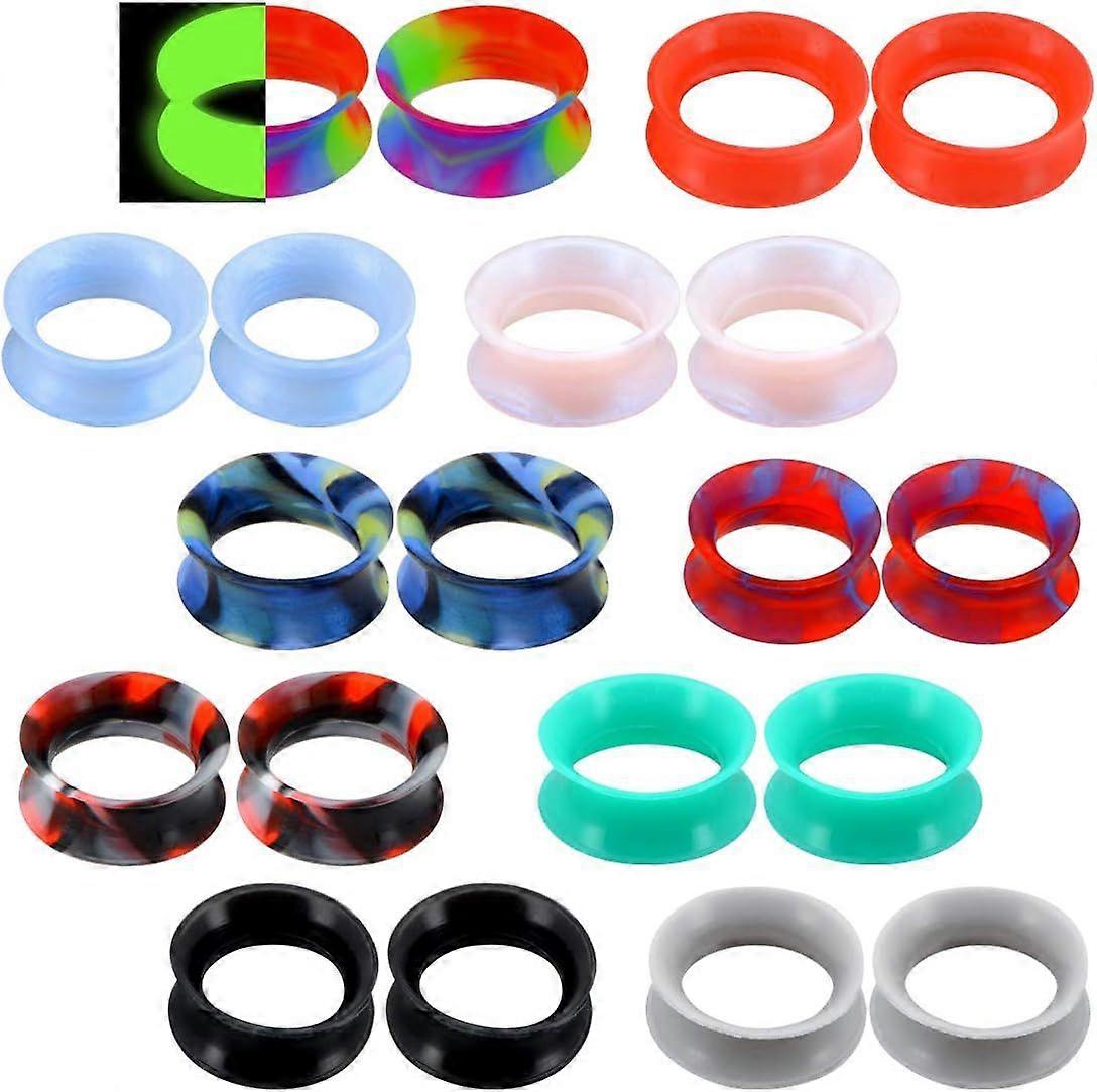20 PCS Thin Silicone Ear Gauges - Flexible Double Flared Tunnel Ear Plugs