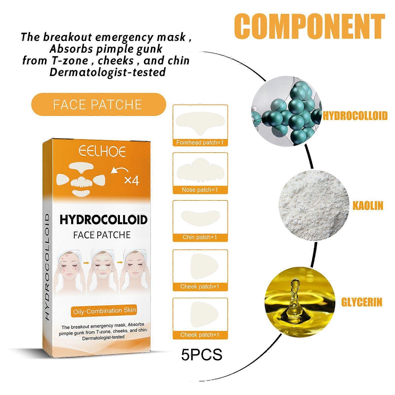 EELHOE Hydrocolloid Face Acne Pimple Patch 5PCS/Box (Forhead Patch+Nose Patch+Cheeck Chin Patch+Cheek Patch) Portable