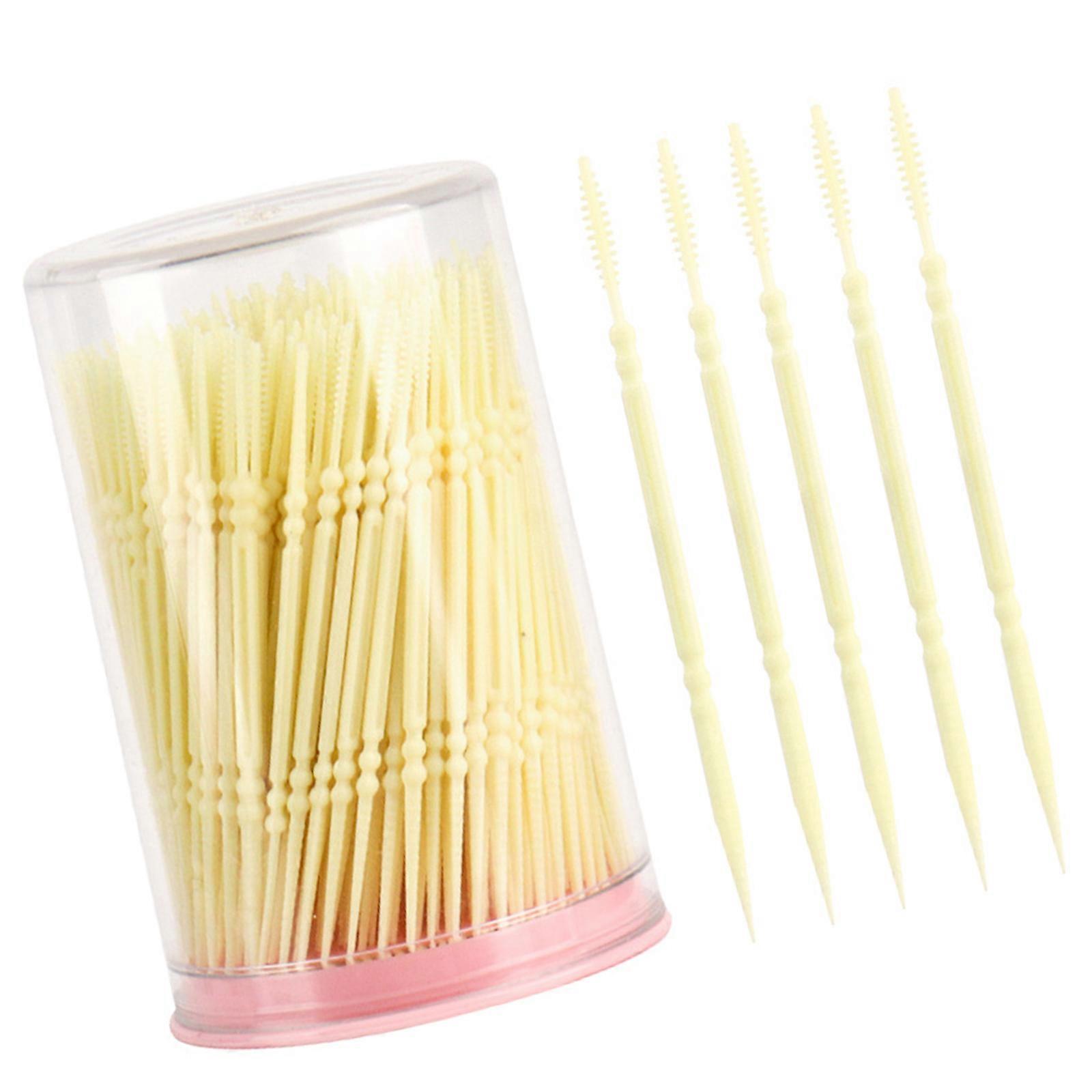 Fin Tip Toothpicks Double Ended Teeth Cleaners Plastic Dental Hygiene Tools In Travel Bottle 1pc  Yellow
