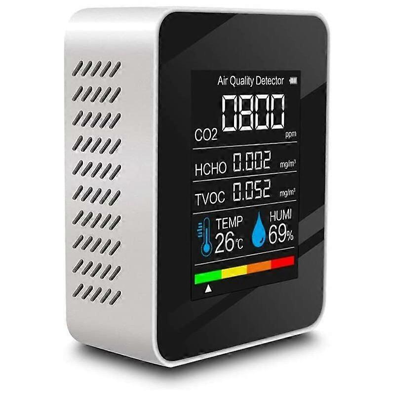Air Quality Detector Multifunctional Carbon Dioxide CO2 Tester TVOC HCHO Value Electricity Quantity Temperature Humidity Display Function（white）