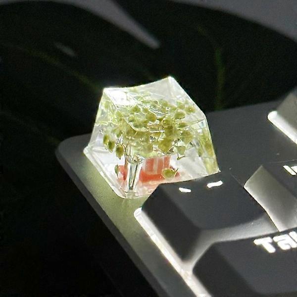 Transparent Keyboard Keycaps, Handmade Artisan Keycaps with Dried Flowers, Glued Keycaps for Cross-Shaped Keyboard Switches