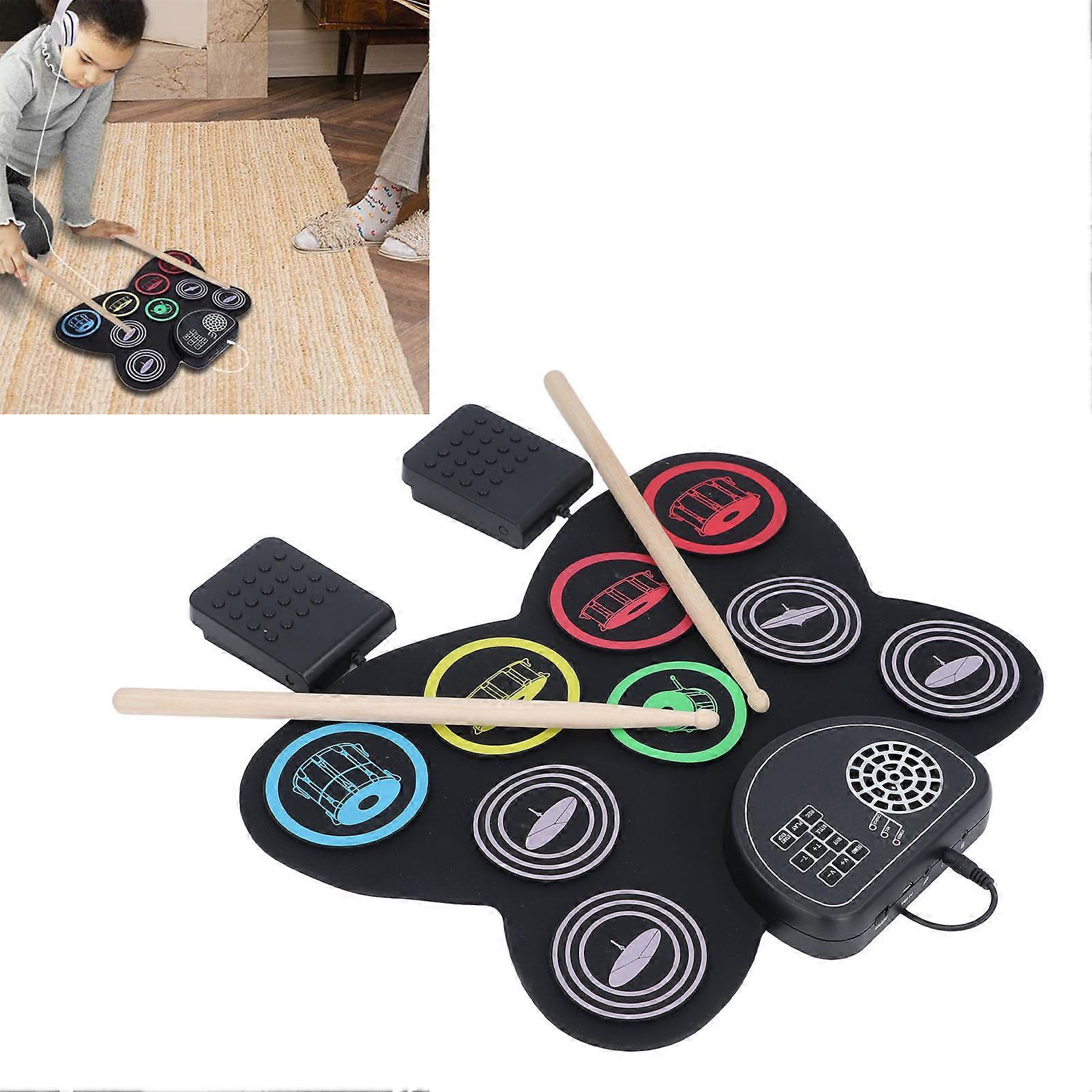 Roll Up Electric Drum Set with Foot Pedal, Silicone Pad, Built-in Speaker