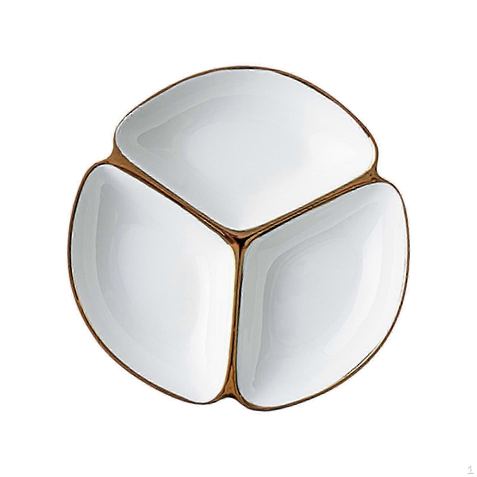 Divided Plate Compartment Ceramic Dinnerware Restaurant Diameter 22.9cm 3 Section Tray