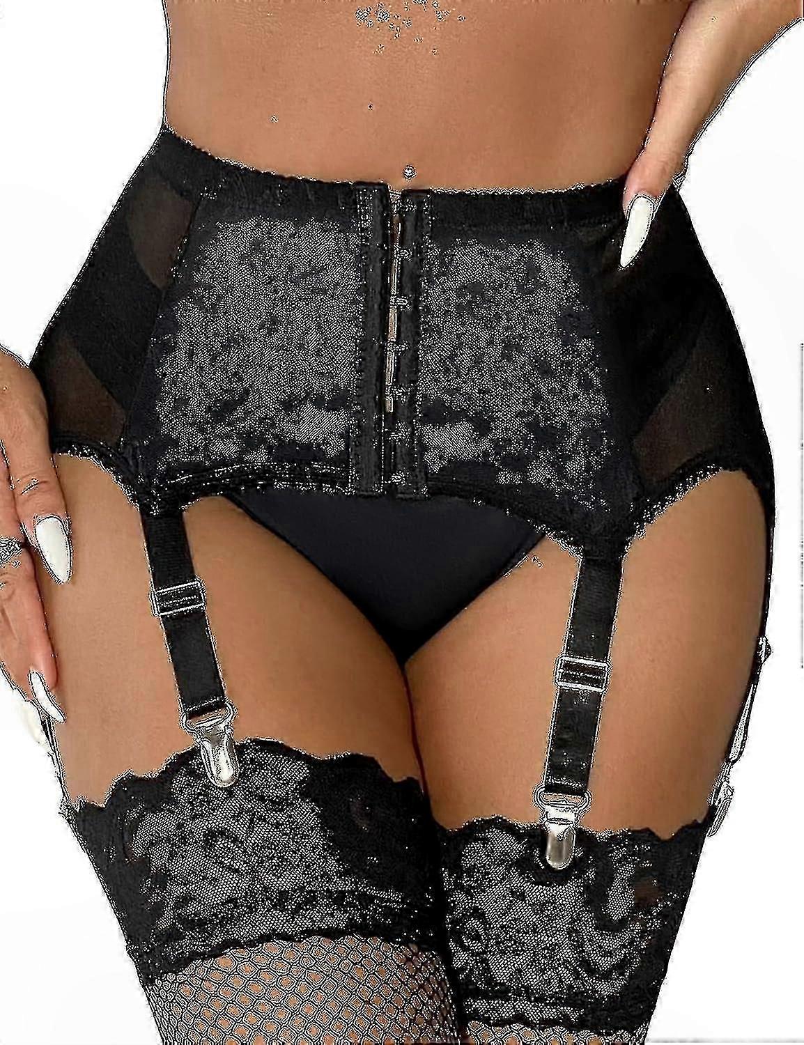 Plus Size Lace Garter Belt with 6 Metal Clips Adjustable Suspender for Women Underwear Accessory