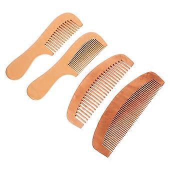 4pcs Peach Wooden Combs Carved Pocket Wood Comb Anti-static Massage Combs (Handle Fine Serration + Handle Wide  Serration + Moon Fine Serration + Moon