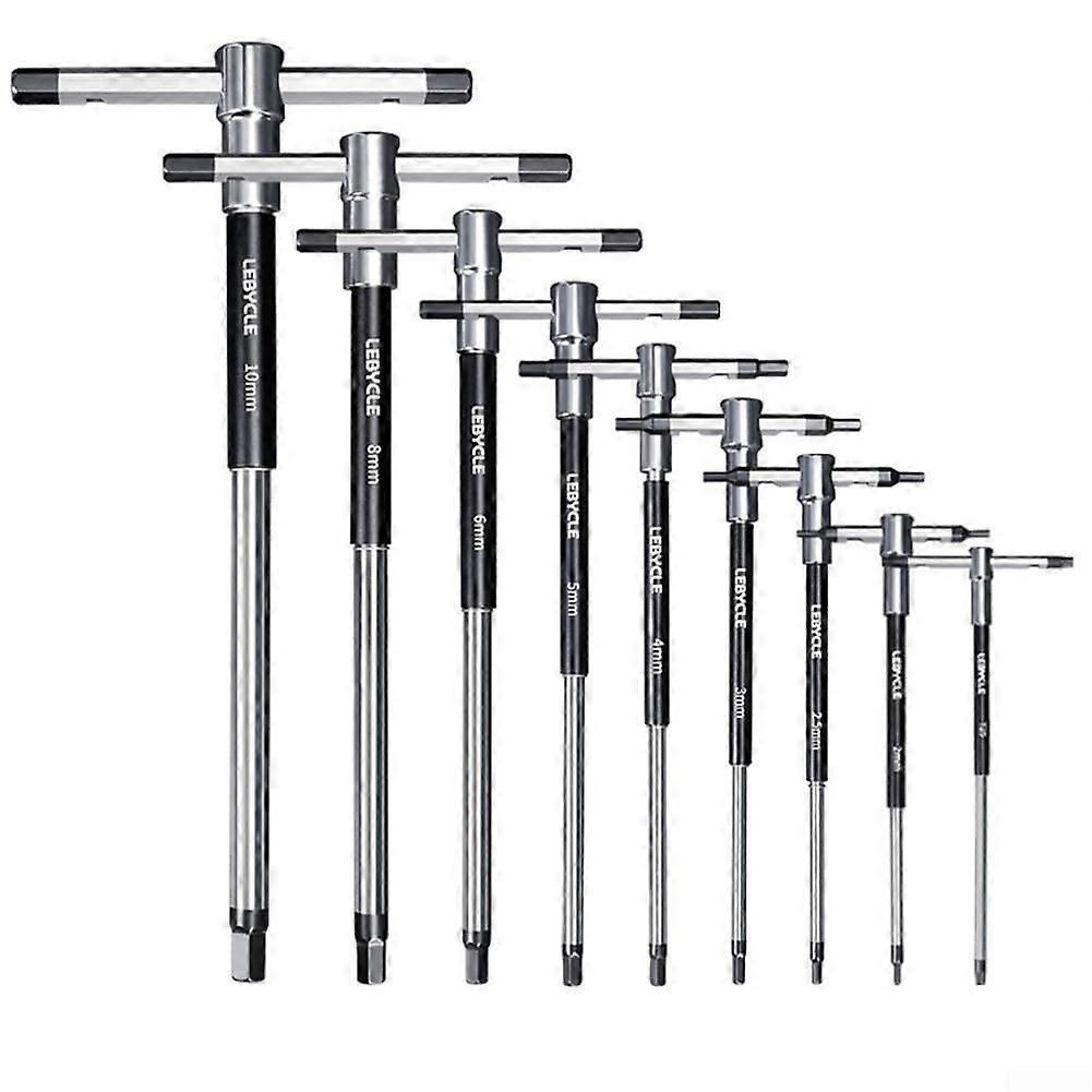 T Handle Hex Wrench Set 9 Metric Sizes For Bicycle Repairs Sliding Mechanism For Better Handling