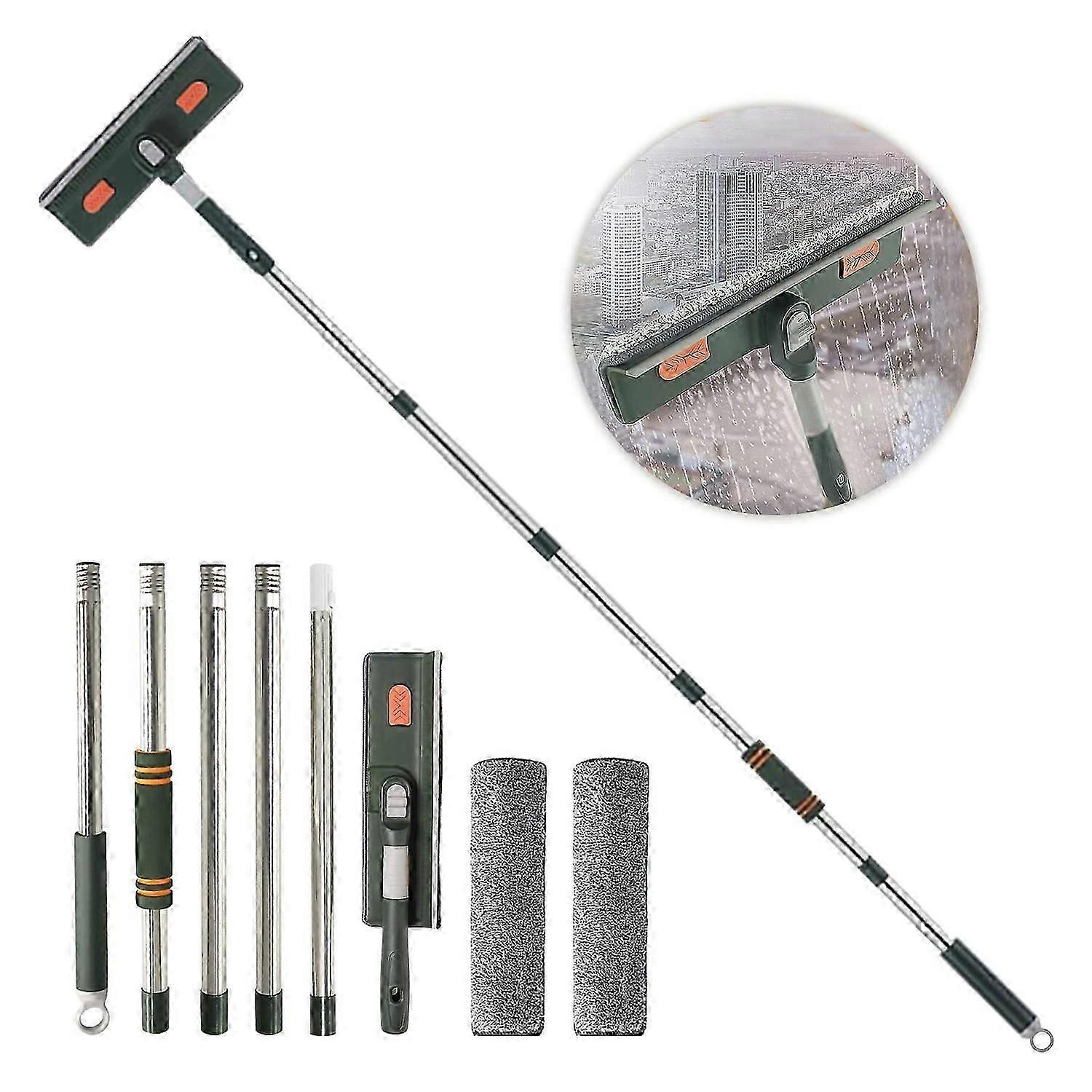5 Section Extension Poles Squeegee Window Cleaning Tool with 2 Microfiber Cloth