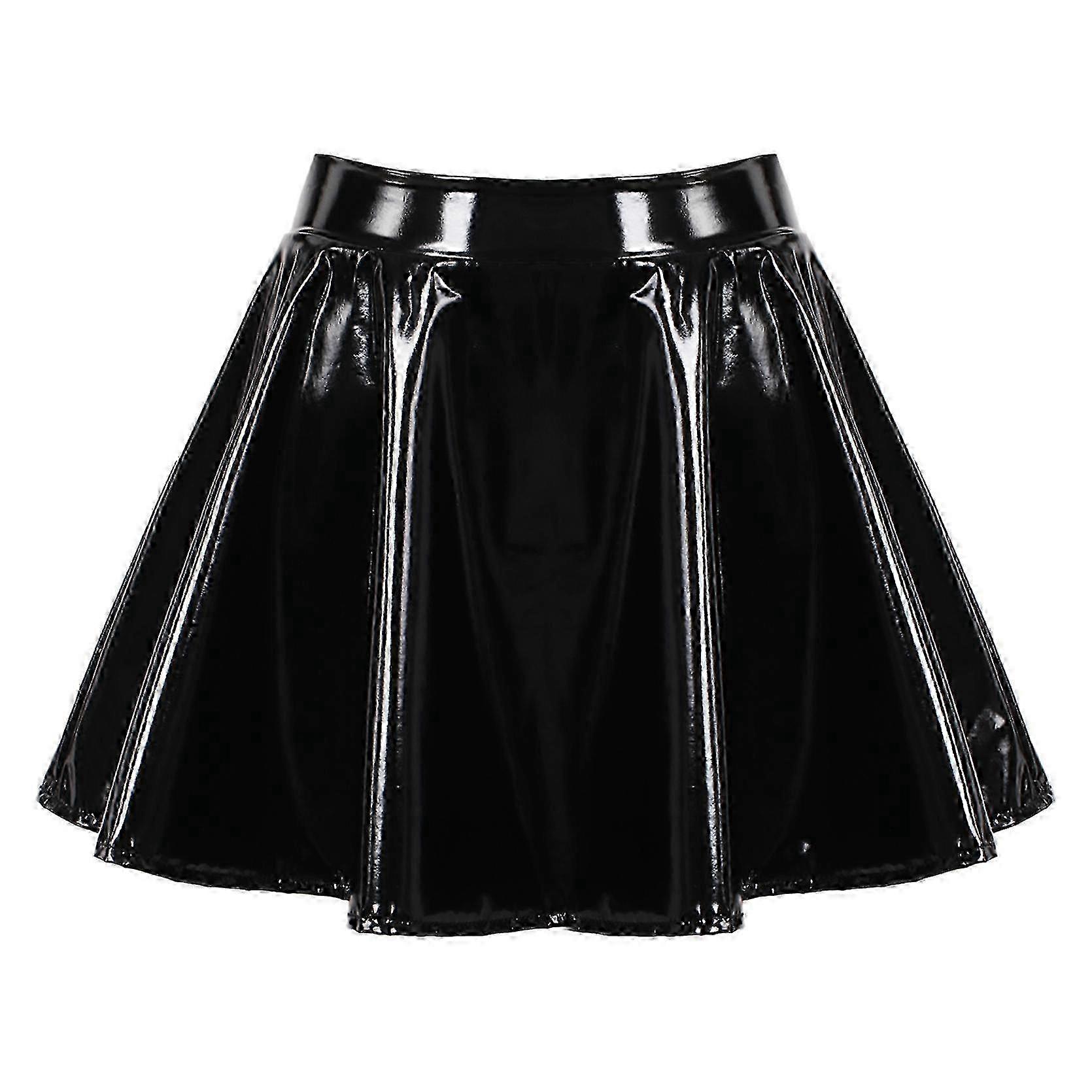 kvinnors latex kjol för ravefest klubb dans scen prestanda kostym damer wetlook lack läder utsvängda mini kjolar 2025