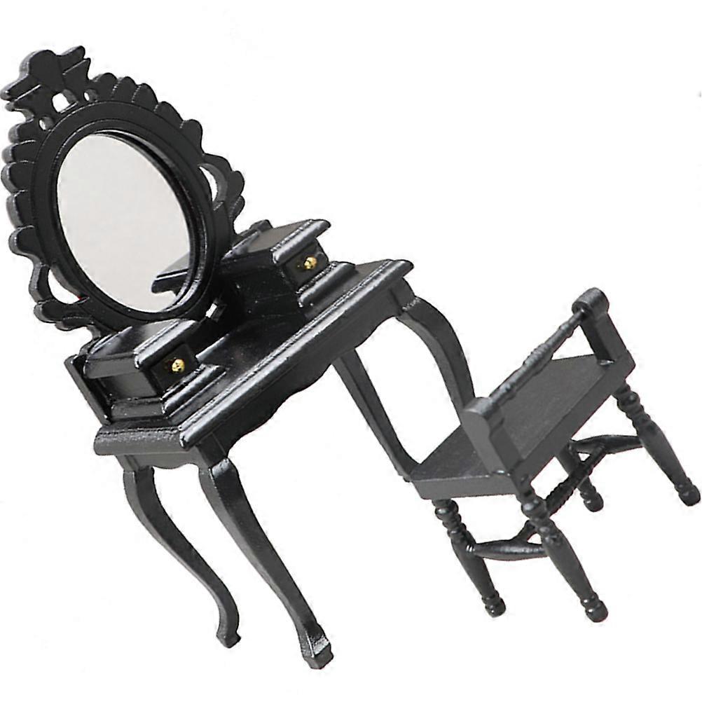 Miniature House Dressing Table and Stool for Decor 8Pcs Black Wood
