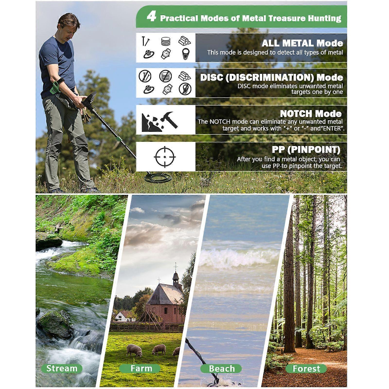 Metal Detector for Kids & Adults, Higher Accuracy Metal Detectors with LCD Display, Adjustable Stem, 4 Modes, 10'' Search Coil Detector for Gold, Silv