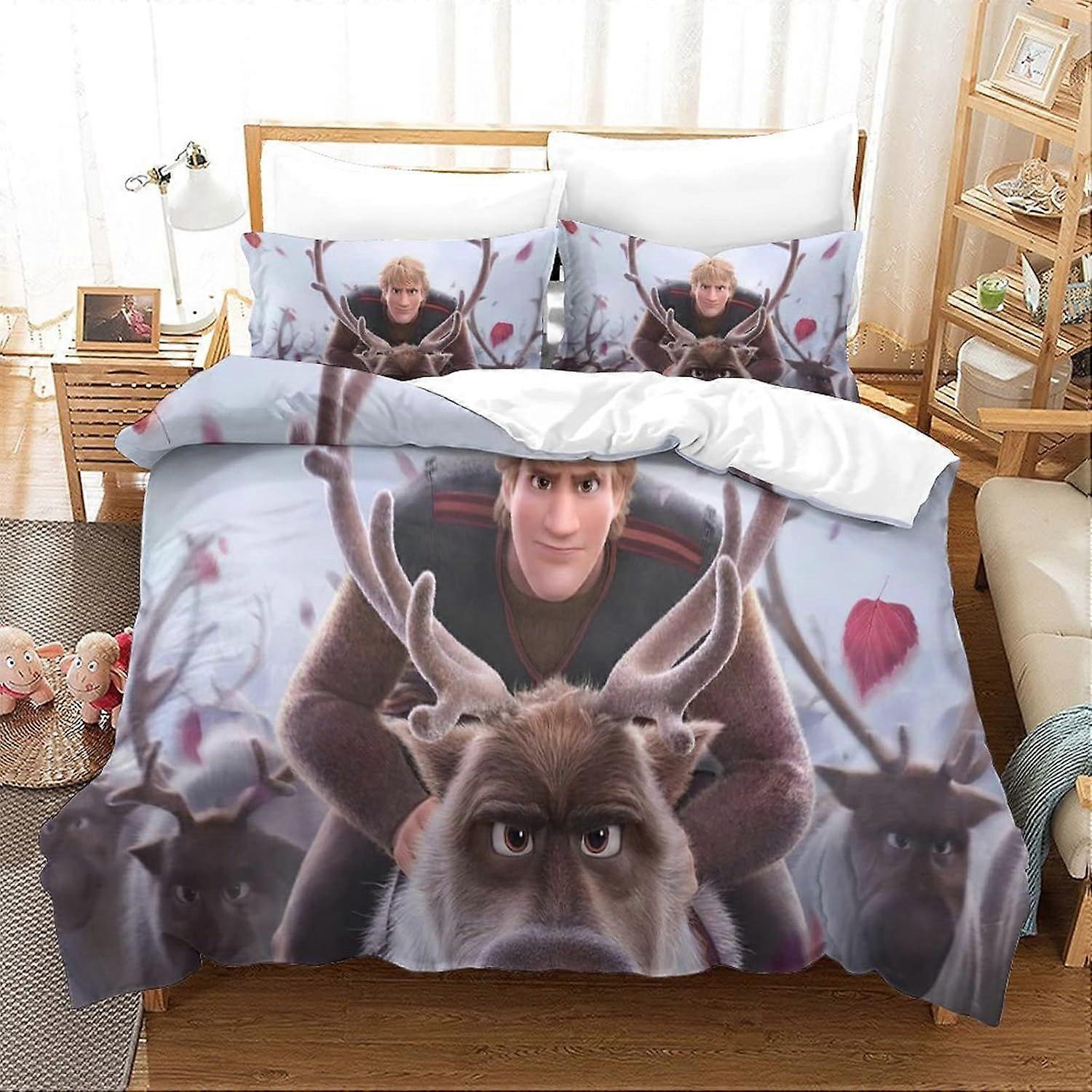 Duvet Cover Set Double Frozen Printed Duvet Covers Bedding Set for in Kids Teens Adults Soft Hypoallergenic Quilt Cover with Pillowcase with Zipeer Cl