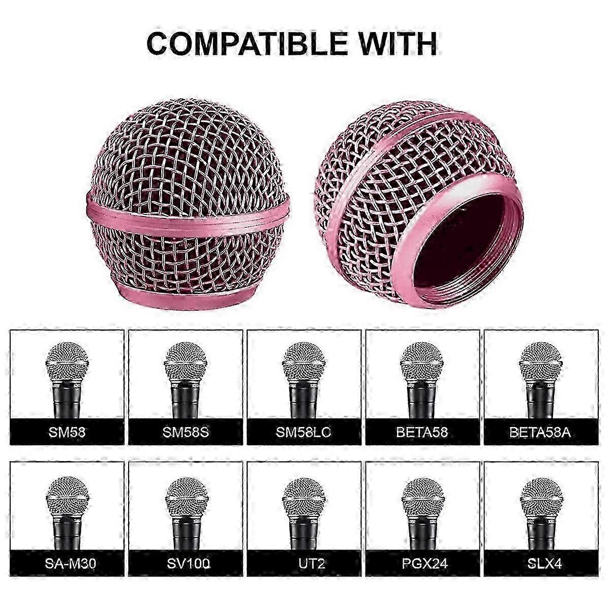 החלפת קפסולת מיקרופון ל- Shure SM58, מכסה סורג רשת פלדה עם הגנה על השמשה הקדמית (2 יח')