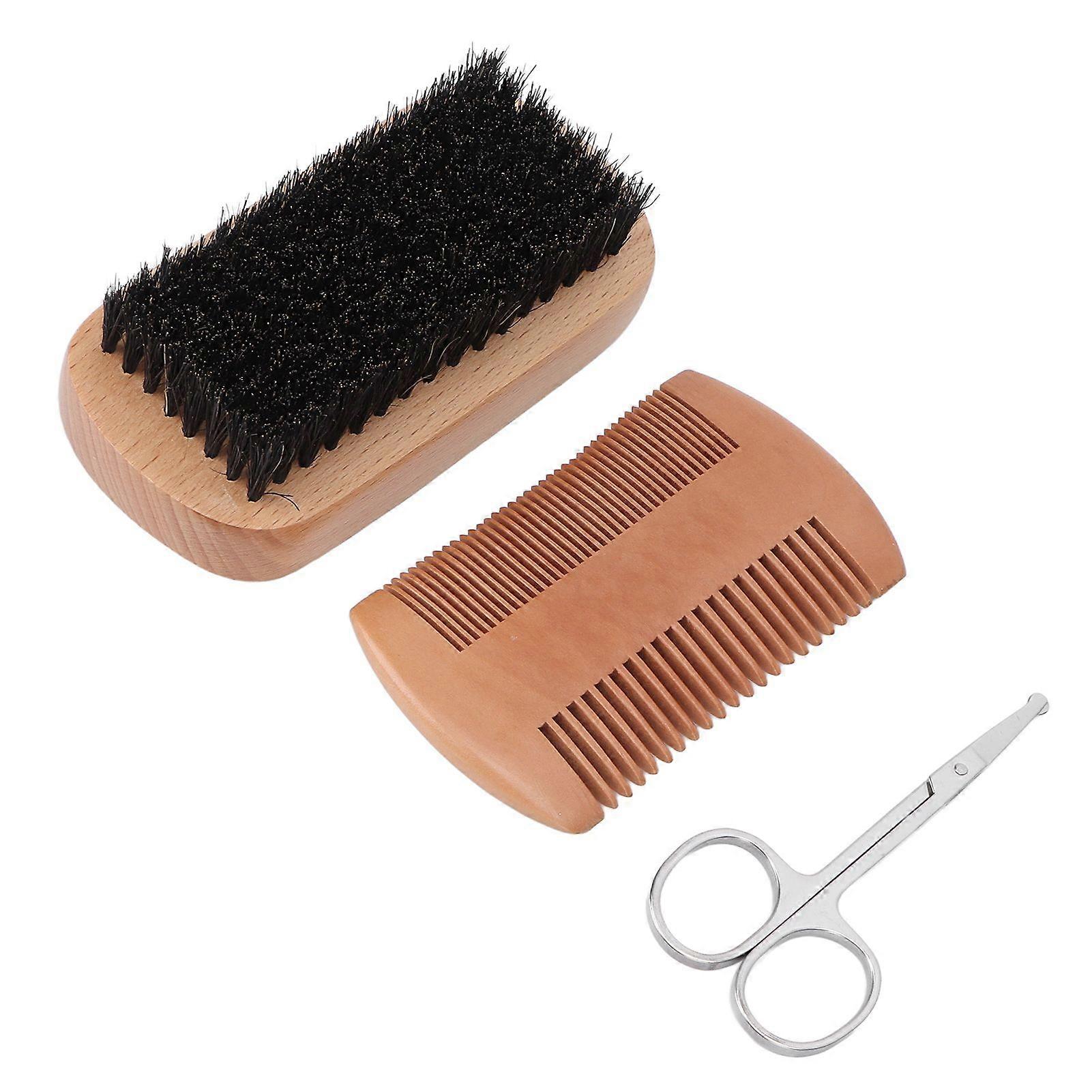 3Pcs set Beard Brush Comb Set Mustache Grooming Kit with Scissors for Father's Day Anniversary