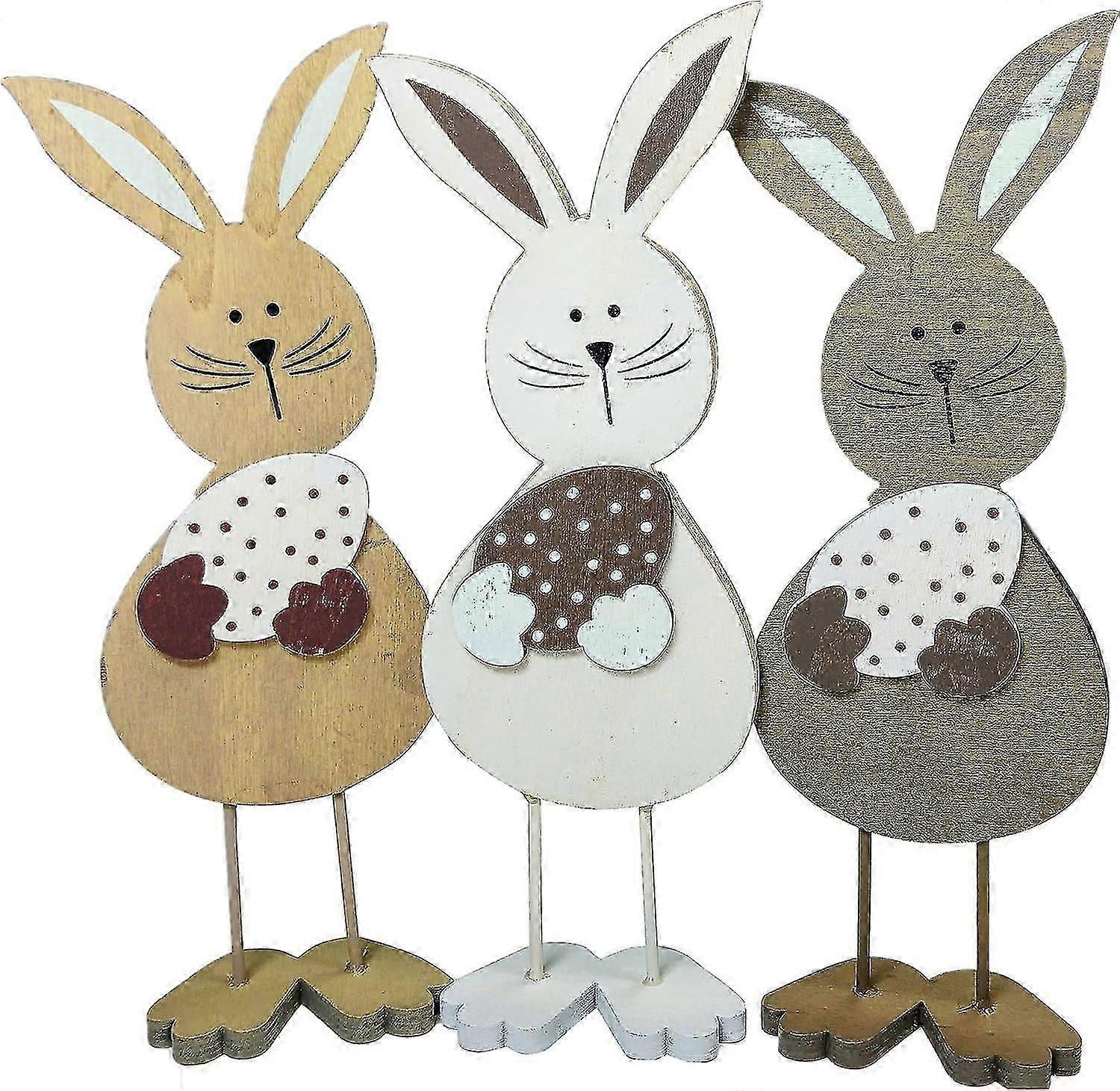 Brown:khevga Easter Decorations, Easter Bunny Wooden Figurine Set of 3 (Black)_GET IT Gifts_Gift Of G