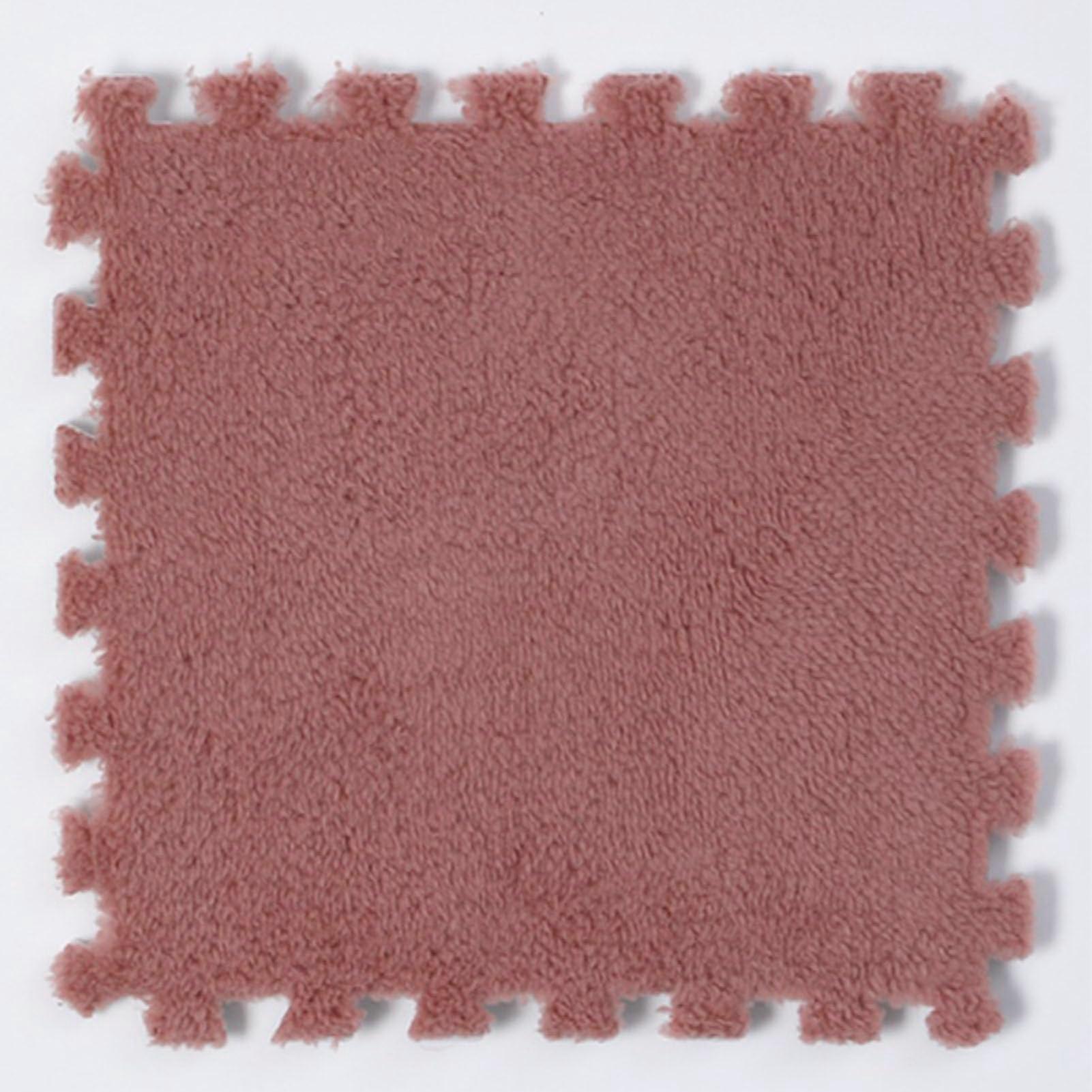 Fluffy Carpet Tiles Interlocking Foam Floor Mats, Plush Soft, Multicolor Light Red, Sizes 10/12/16/20